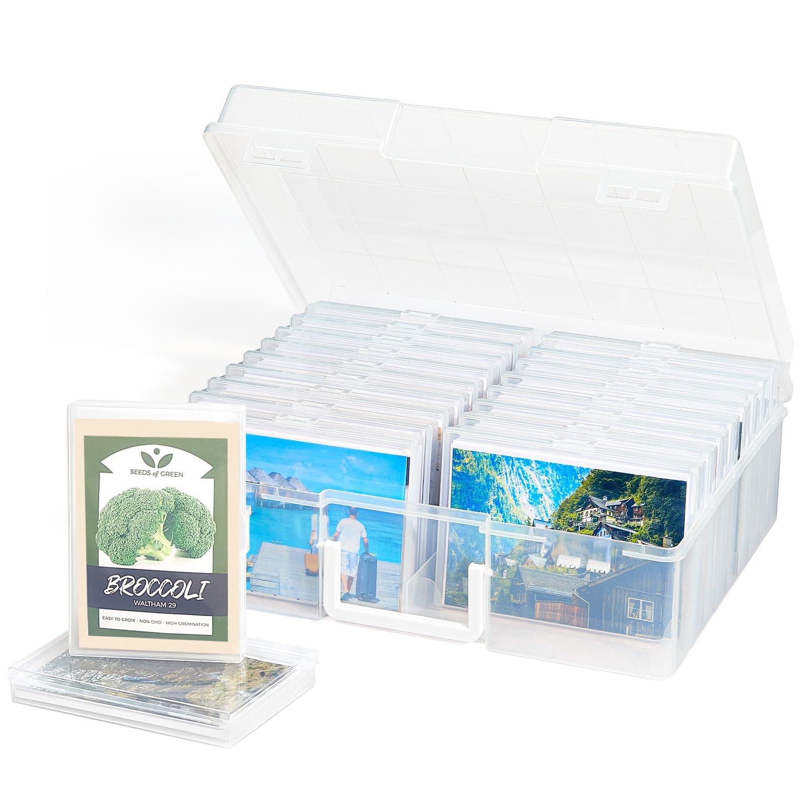 Lifewit Foto Aufbewahrungsbox mit 18 PCS innere Fotohalter, Fotobox 10,1 x 15,2 cm, durchsichtige Fotoboxen zur Aufbewahrung, Foto Organizer Box aus Kunststoff für Saatgut Karten Handwerk Aufkleber