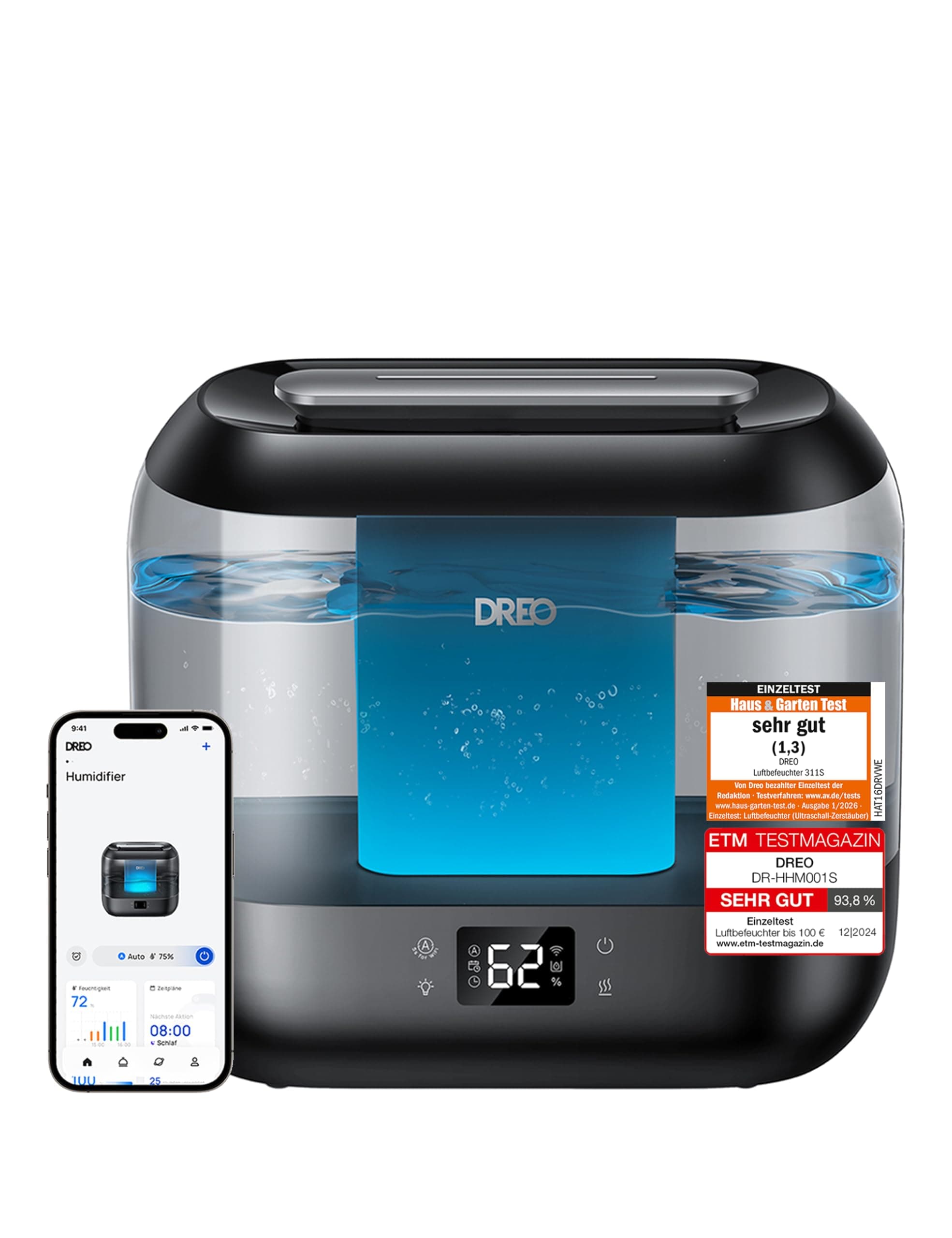 Dreo Smart Luftbefeuchter für Schlafzimmer, oben befüllbarer 4L Supergroßer Kühler Nebel Humidifier mit Öl Diffusor und Nachtlicht, 36 Stunden Laufzeit, leiser Ultraschall Luftbefeuchter Zuhause