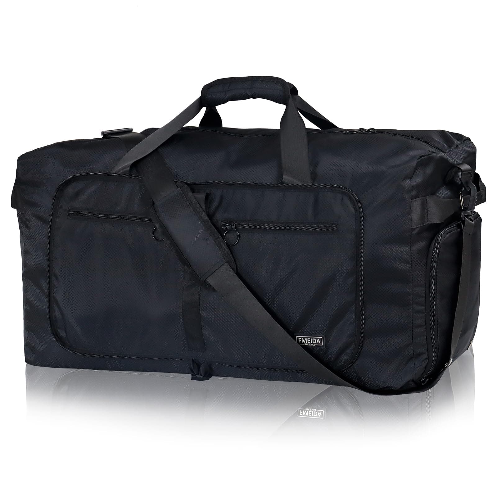 Fmeida Bolsa de Viaje Grande 65L con Compartimento para Zapatos, Plegable Bolsa Viaje Impermeable Ligera Bolsas de Viaje para Hombre y Mujer - Negro