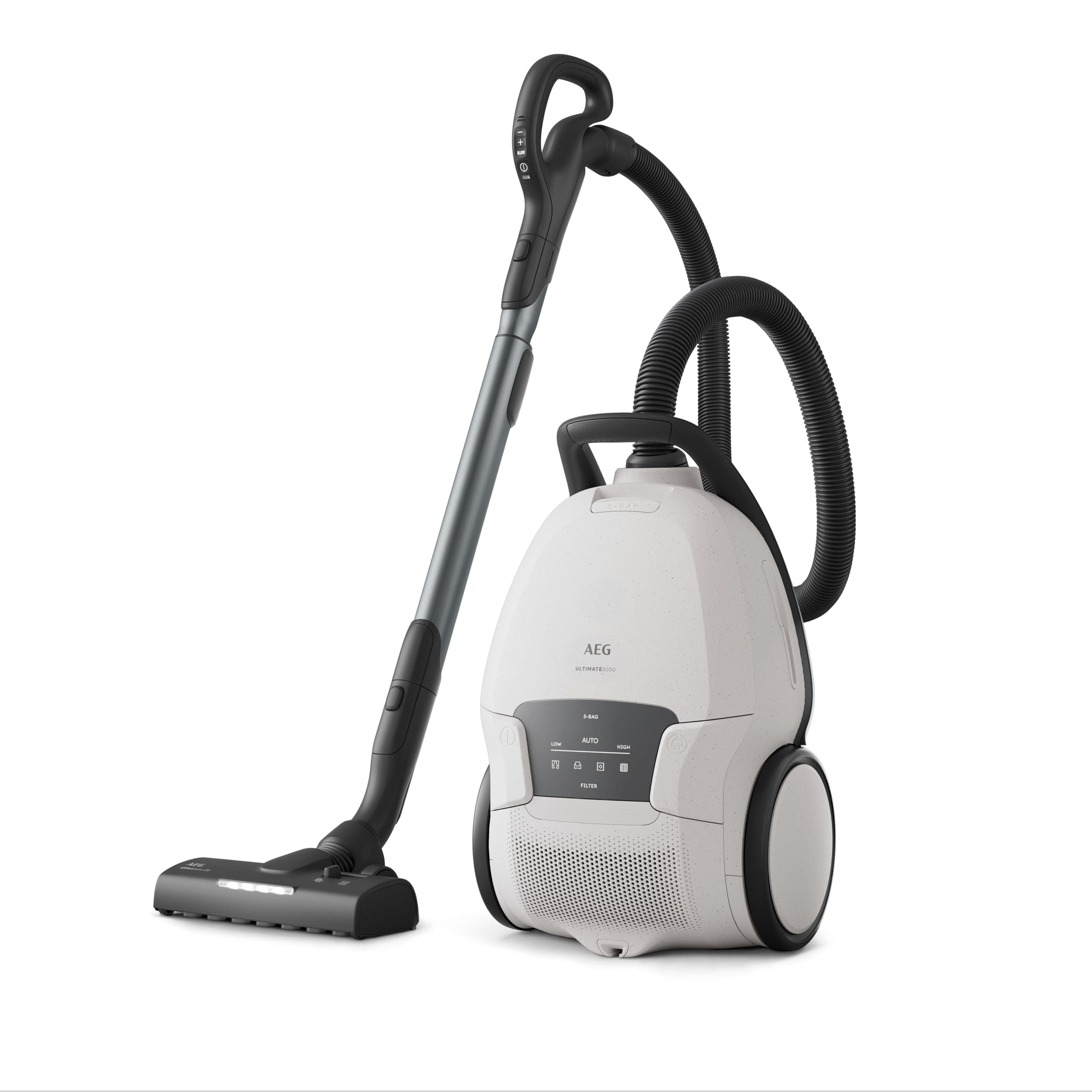 AEG Ultimate 8000 Staubsauger mit Beutel, Testsieger der Stiftung Warentest, hohe Saugleistung, Auto-Modus, Alle Böden, 48% Recyclingkunststoff, 3in1 Düse, HEPA-Filtration, 12m, LED-Licht, AB81U1SW