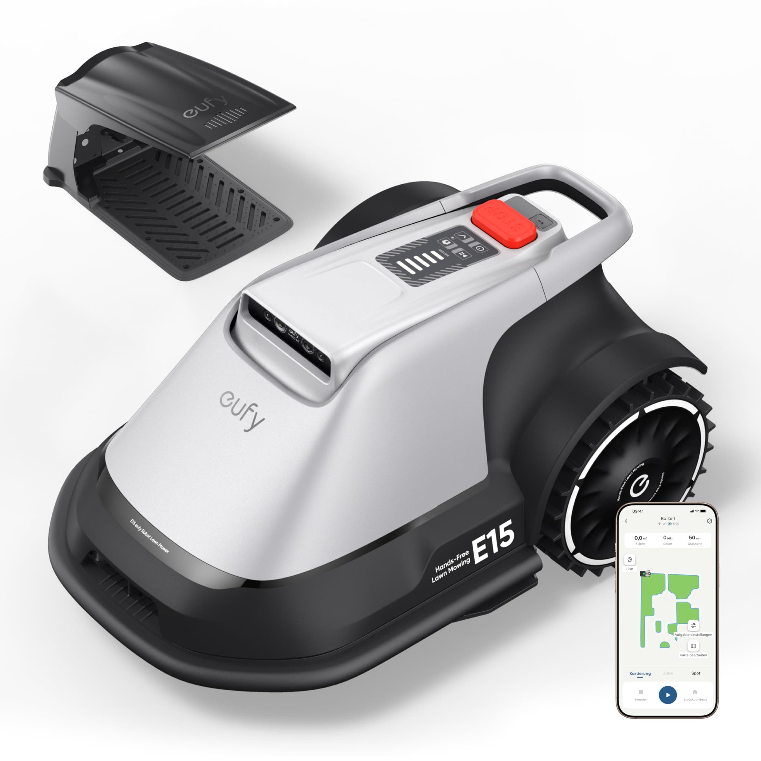 eufy E15 Mähroboter ohne Begrenzungskabel, Garten bis 800m², Keine Signalausfälle, Kein RTK, TrueVision Technologie, Smart-Navigation, Präzisionsrandschnitt, Hindernisvermeidung, App-Steuerung