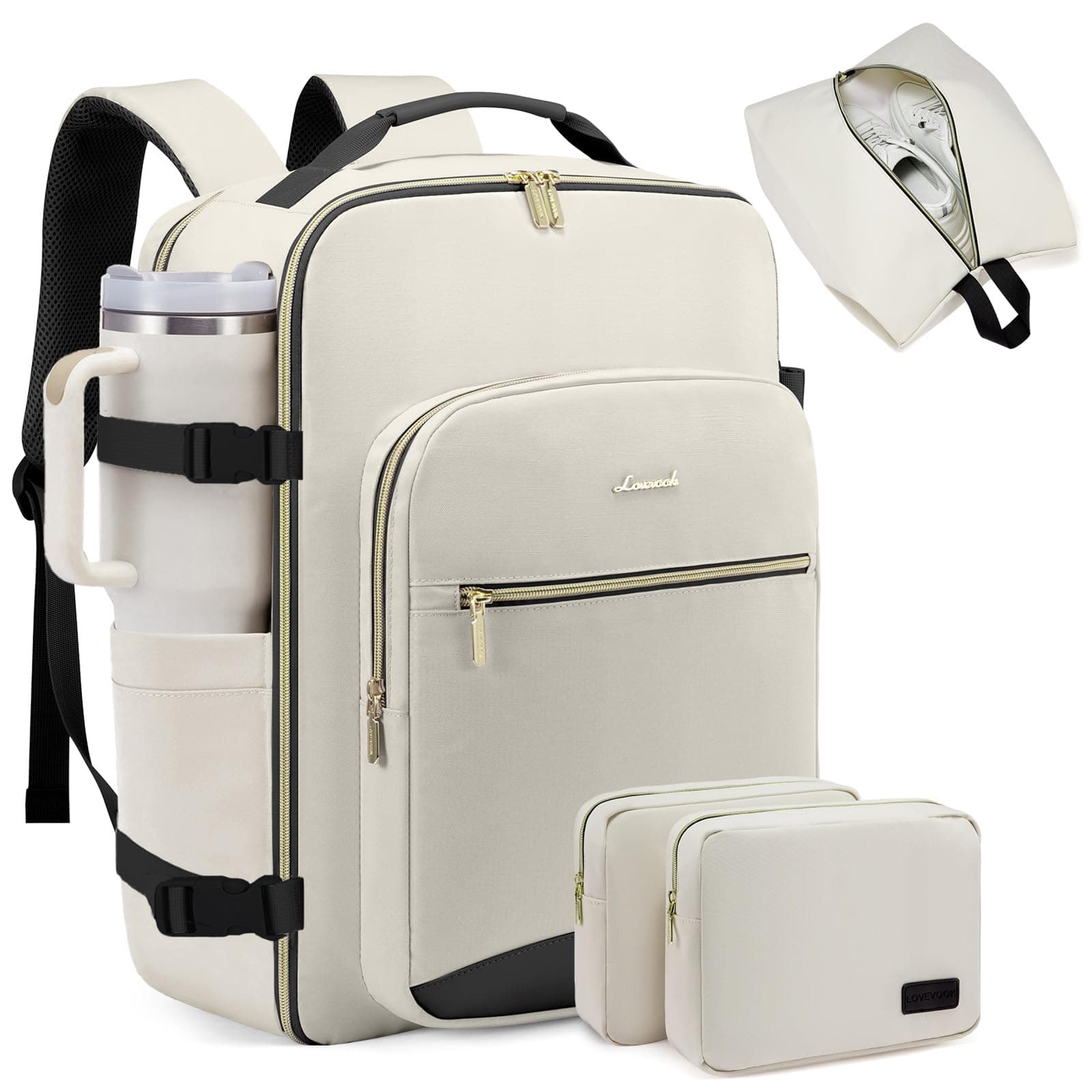 LOVEVOOK Handgepäck Rucksack Flugzeug, 40L Groß Reiserucksack Damen Kofferrucksack, Wasserdicht Reisetasche für 17 Zoll Laptop, Travel Backpack für Reise Geschäftsreise Business Wandern Weekend