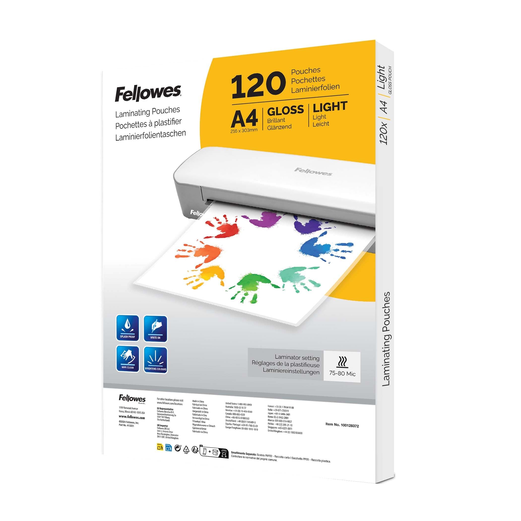 Fellowes 120pk A4 Pouches per plastificazione, Finitura lucida, 120 fogli - Ideale per avvisi e foto - Esclusiva Amazon