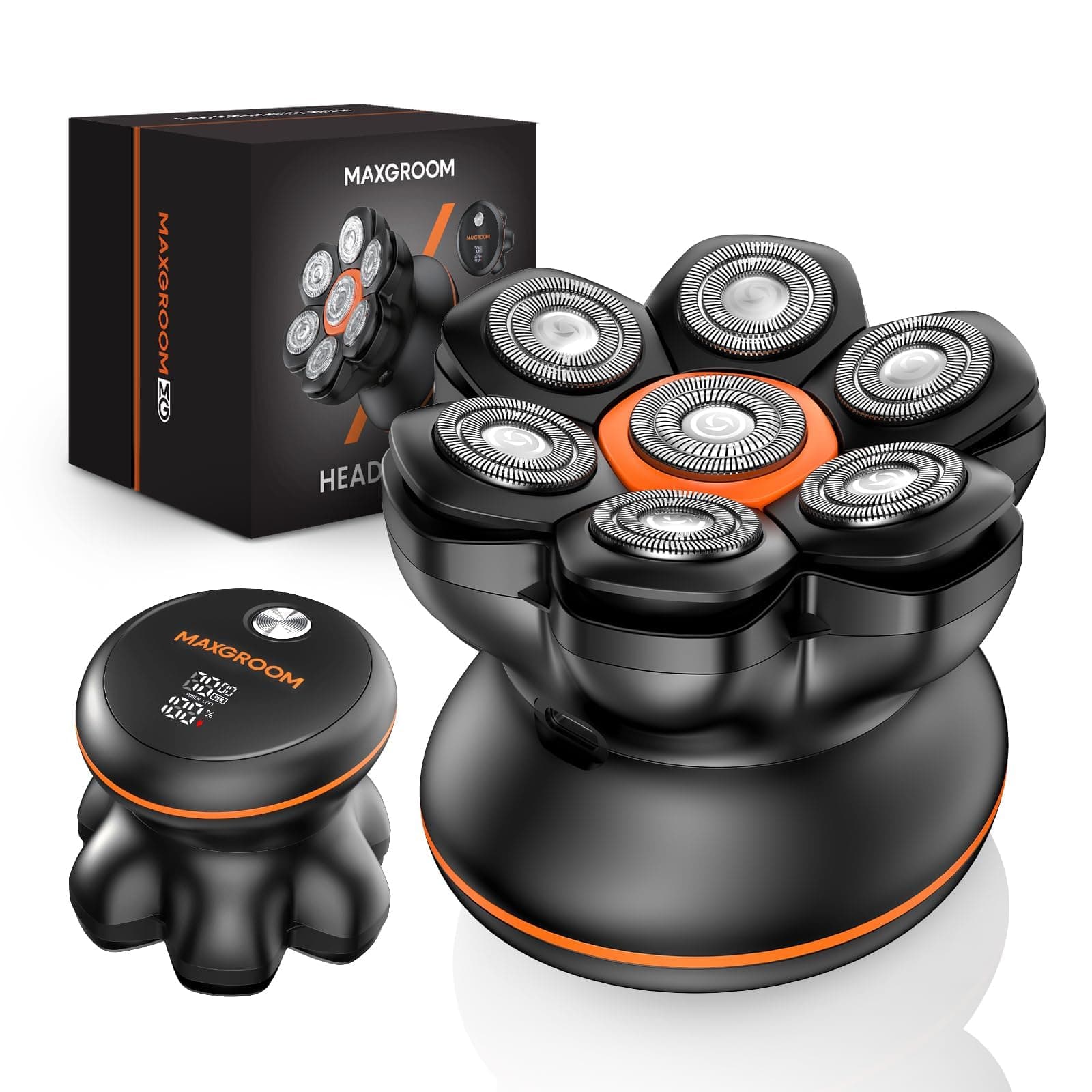 MAXGROOM 7D Rasoio Testa Calva Zero Assoluto 2 Velocità 7000&6600 Giri/Min, Rasoio Elettrico Capelli Uomo Rasa Capelli 0 mm, Shaver Capelli, Impermeabile Cordless con Display LED