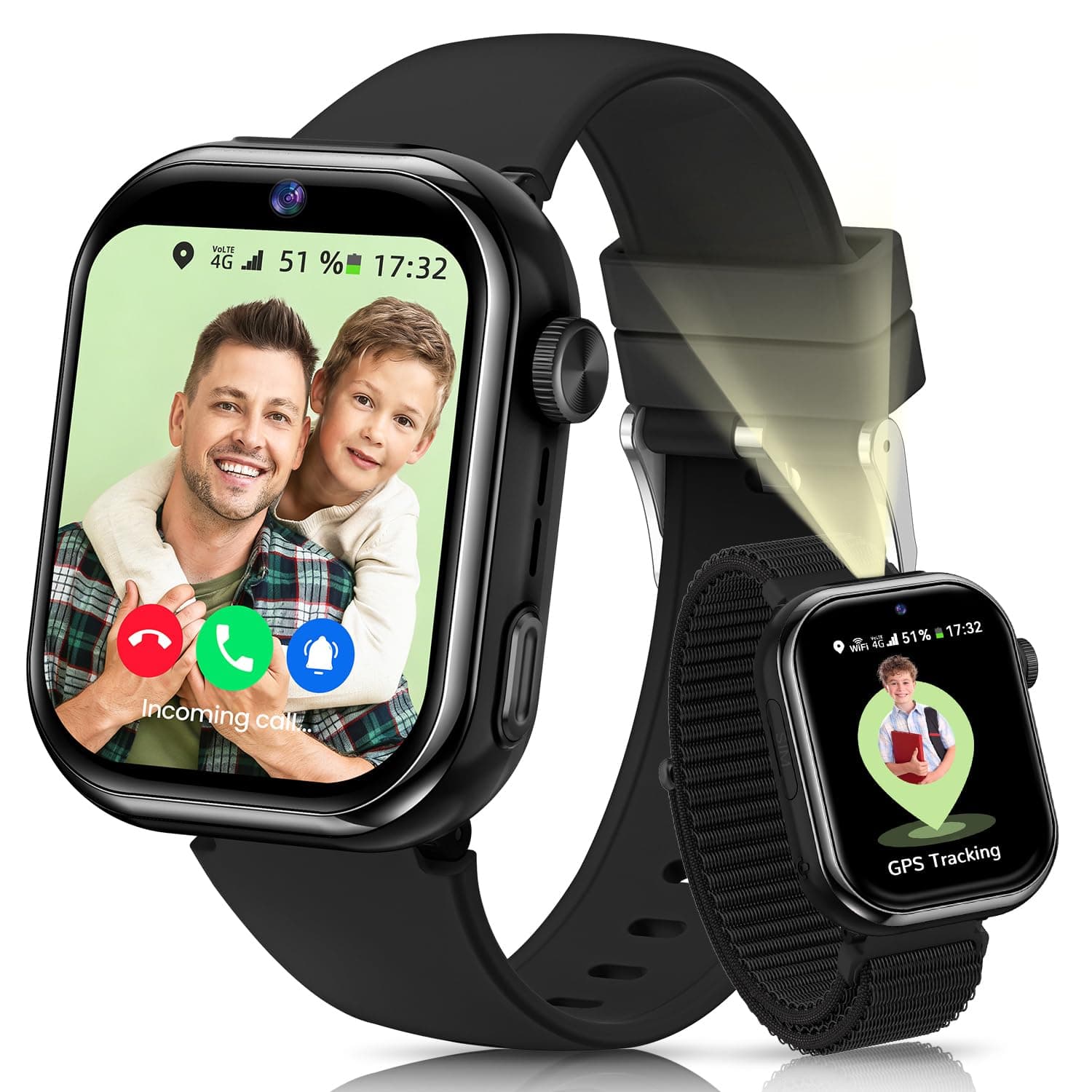4G Reloj Inteligente Niño, 1.83'' HD Smartwatch Niños con GPS y Llamadas, Videollamadas, Chat de Voz, Modo Escuela, Doble Cámara, Monitor de Sueño, Podómetro, Despertador IP68 para Niñas Niños Negro