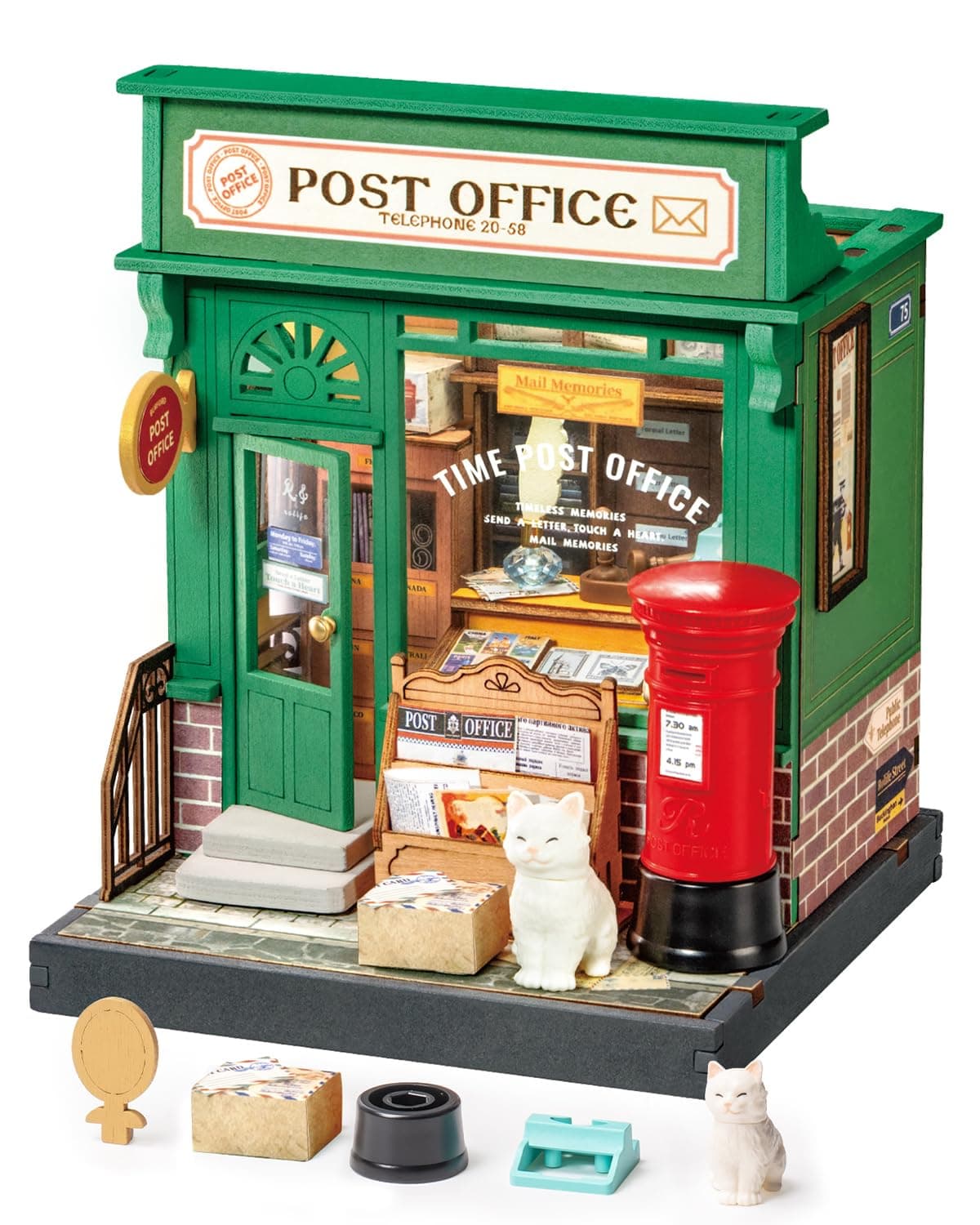 Rolife DIY Miniature House Miniatur Haus Bausatz Selber Bauen Deko für Schreibtisch oder Bücherregal Century Post Office 3D Holzpuzzle Modellbausatz Diorama Modellbau Bastelset für Erwachsene DS037