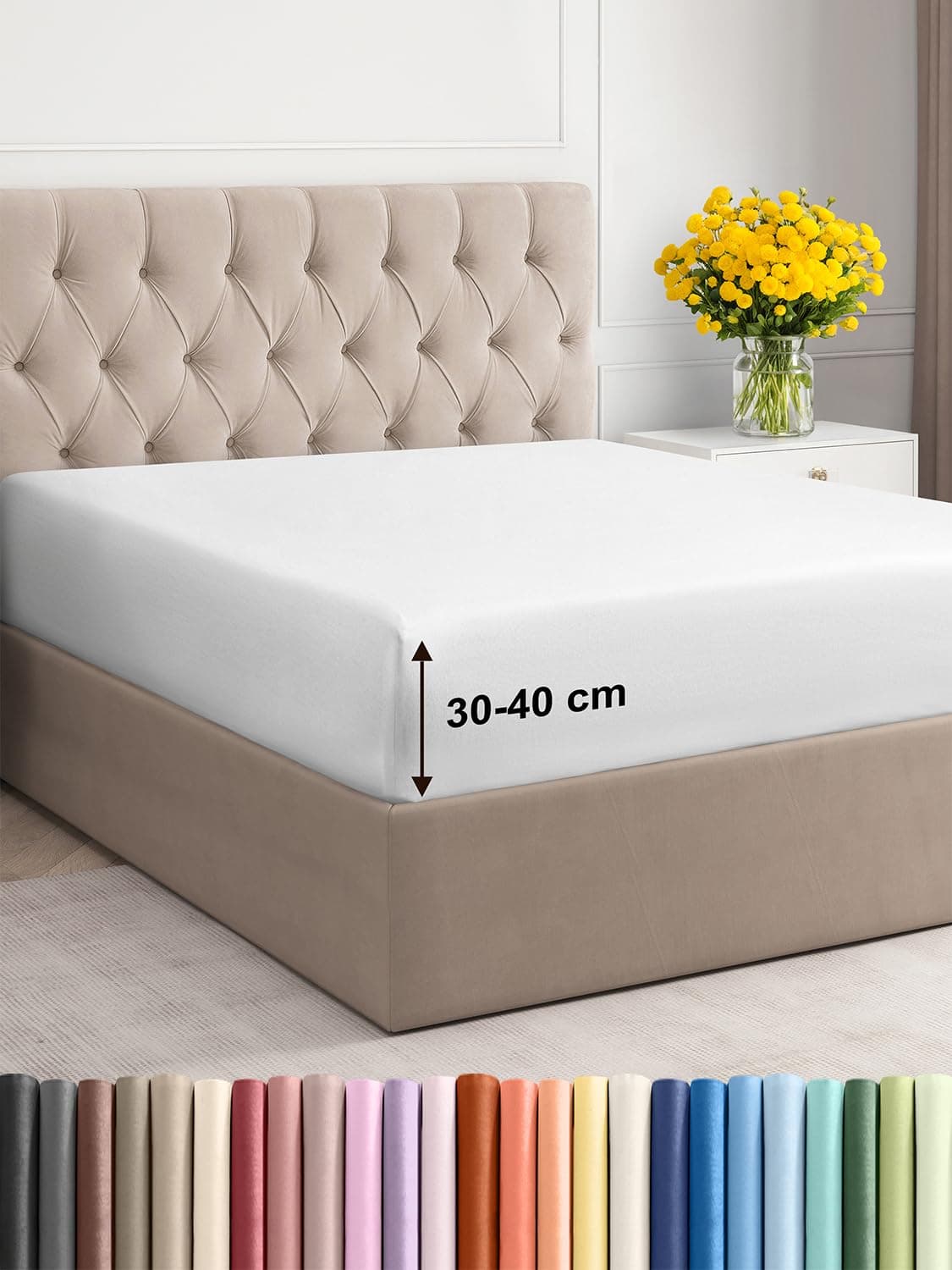 Sábana Bajera Ajustable 180x200 cm - Alto Especial 40 cm Colchón Alto - Sábanas Bajeras Microfibra Suave Transpirable y Antiarrugas - Bajera Cama con Goma Elástica - Oeko-Tex - Bed Sheets - Blanco