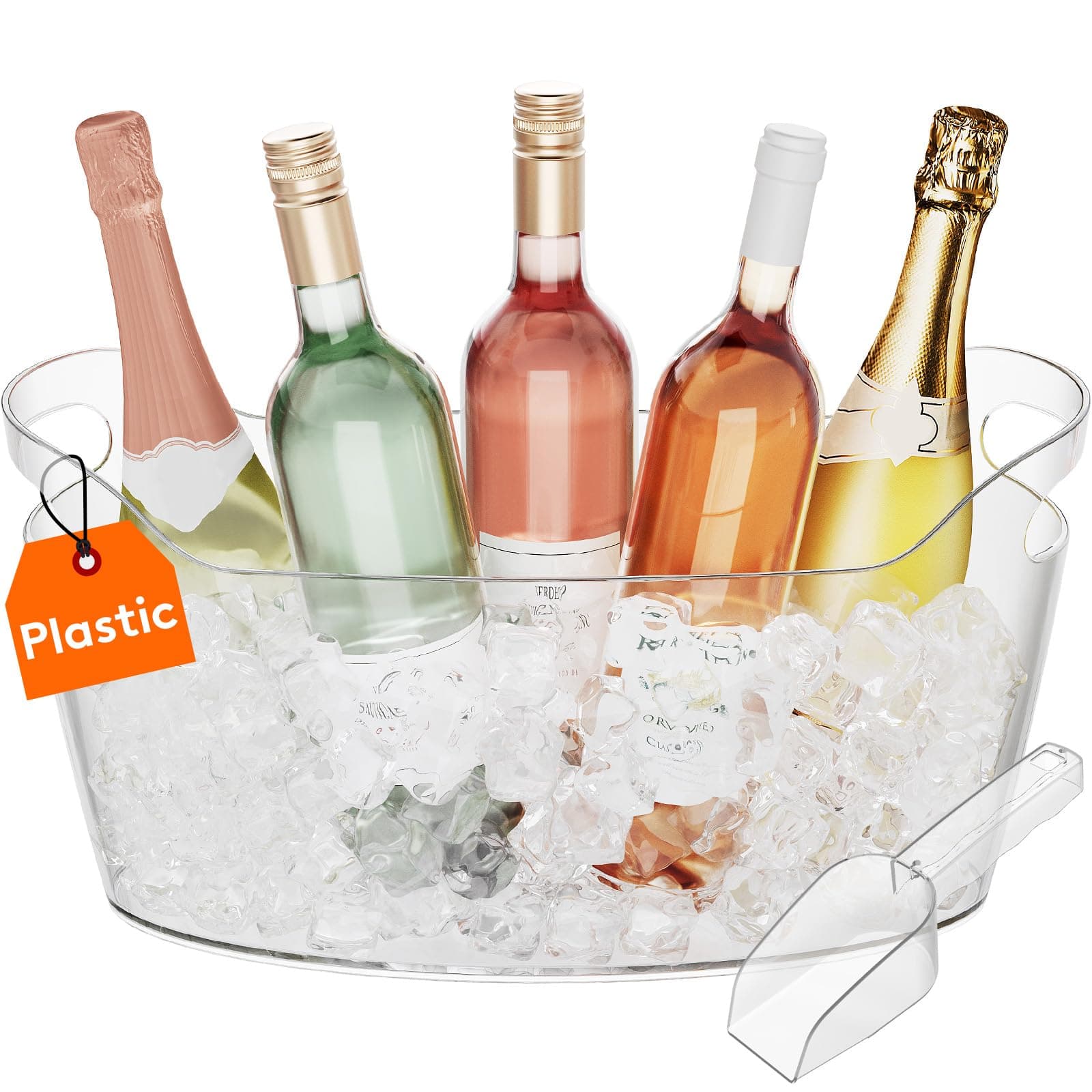 Lifewit 6,5 L Flaschenkühler Kunststoff mit Eisschaufel, Groß Sektkühler Schale mit Griffen für Wein Bier Champagner Getränke, Ice Bucket Eiskübel Getränke Kübel Cooler 38 ×18×20 cm/15x7x8