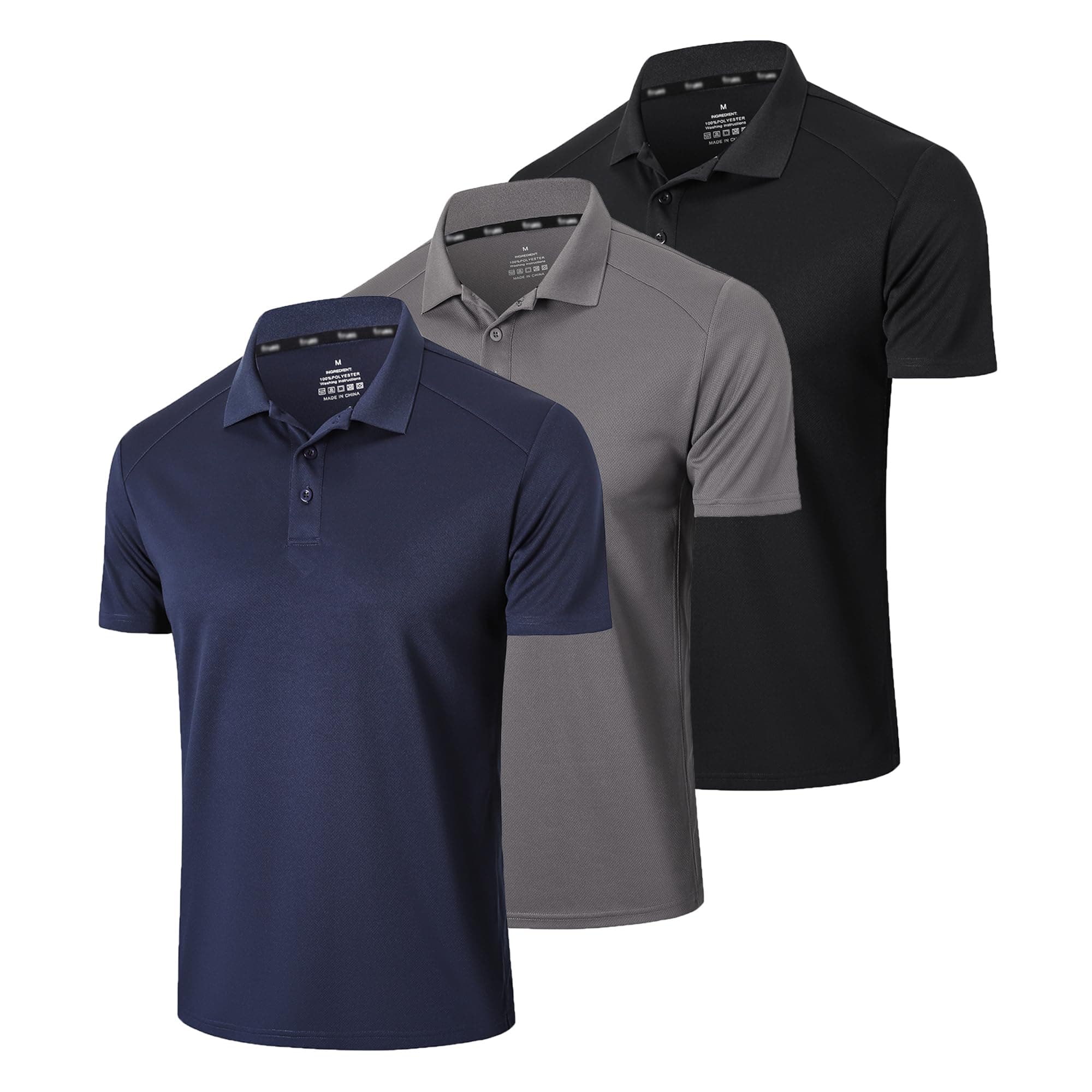 Gaiatiger Paquete de 3 Polos para Hombre, Absorbe la Humedad, Dry fit, atlético, de Manga Corta, para Golf