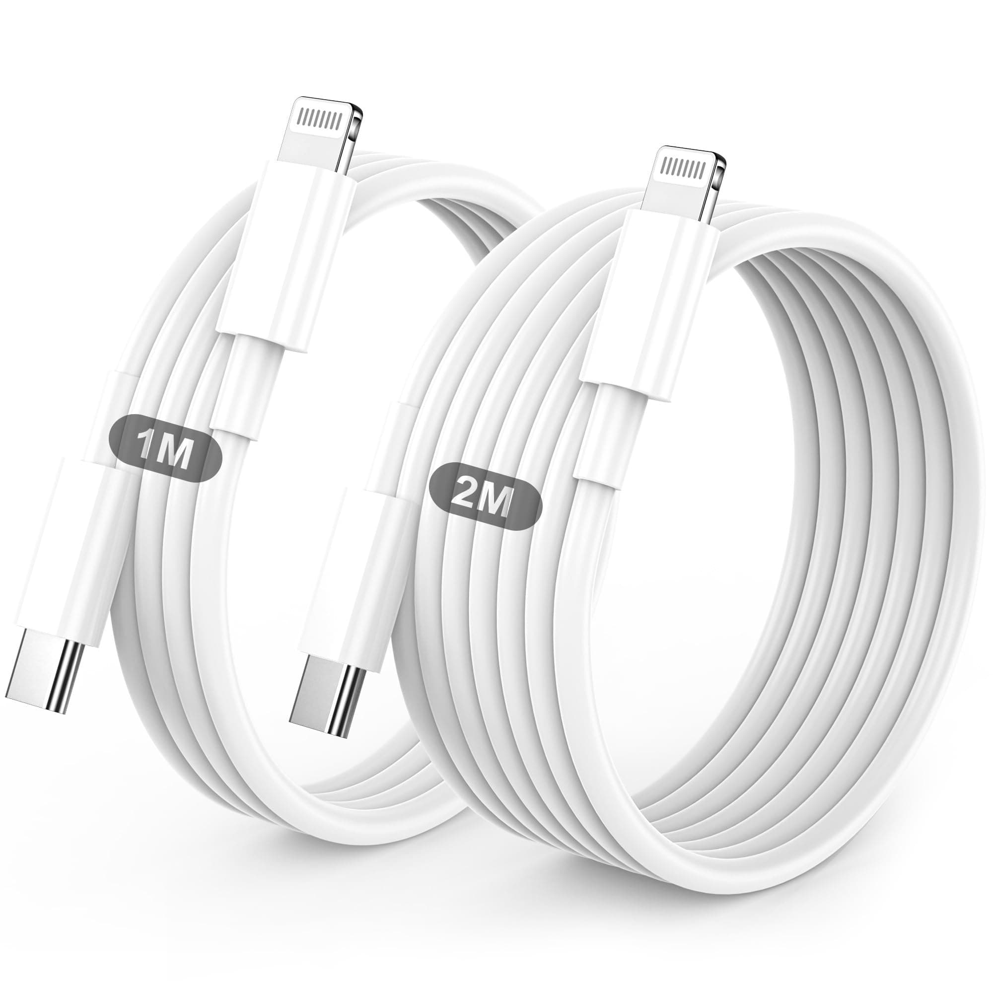 Cable iPhone USB C, Cable USB C vers Lightning 1M+2M, MFi Certifié Câble iPhone USBC Chargeur Rapide Fil pour Apple iPhone 14 13 12 11/Pro Max/Pro/Plus/XS/XR/X/8/7/SE, pour iPad- Blanc