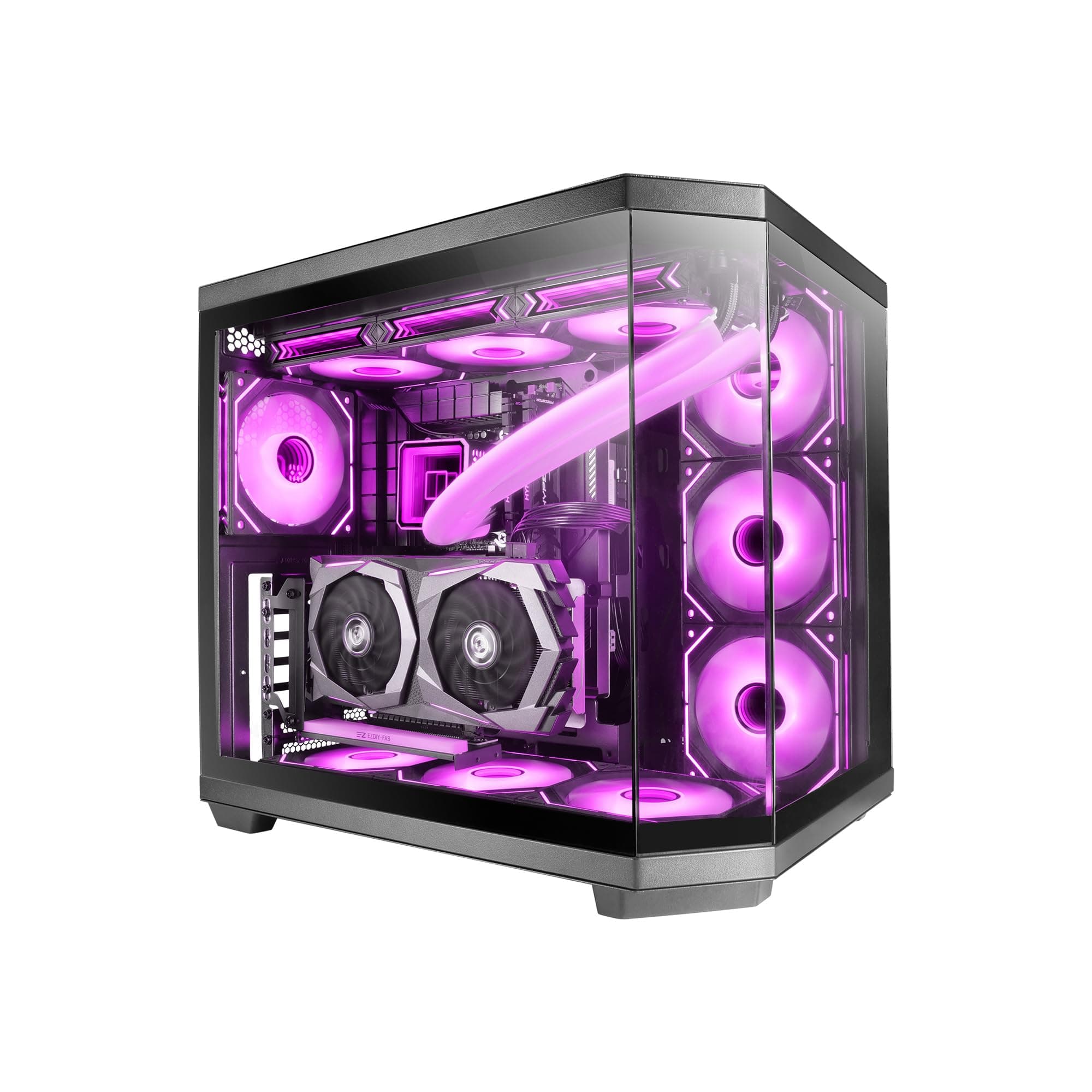 Mars Gaming MC-3TCORE, Caja Gaming Custom ATX, Triple Ventana Cristal Templado Extraíble, Cámara Dual, Semitorre Compatible con Placas Base de Conector Inverso, Soporte Refrigeración Líquida, Negro
