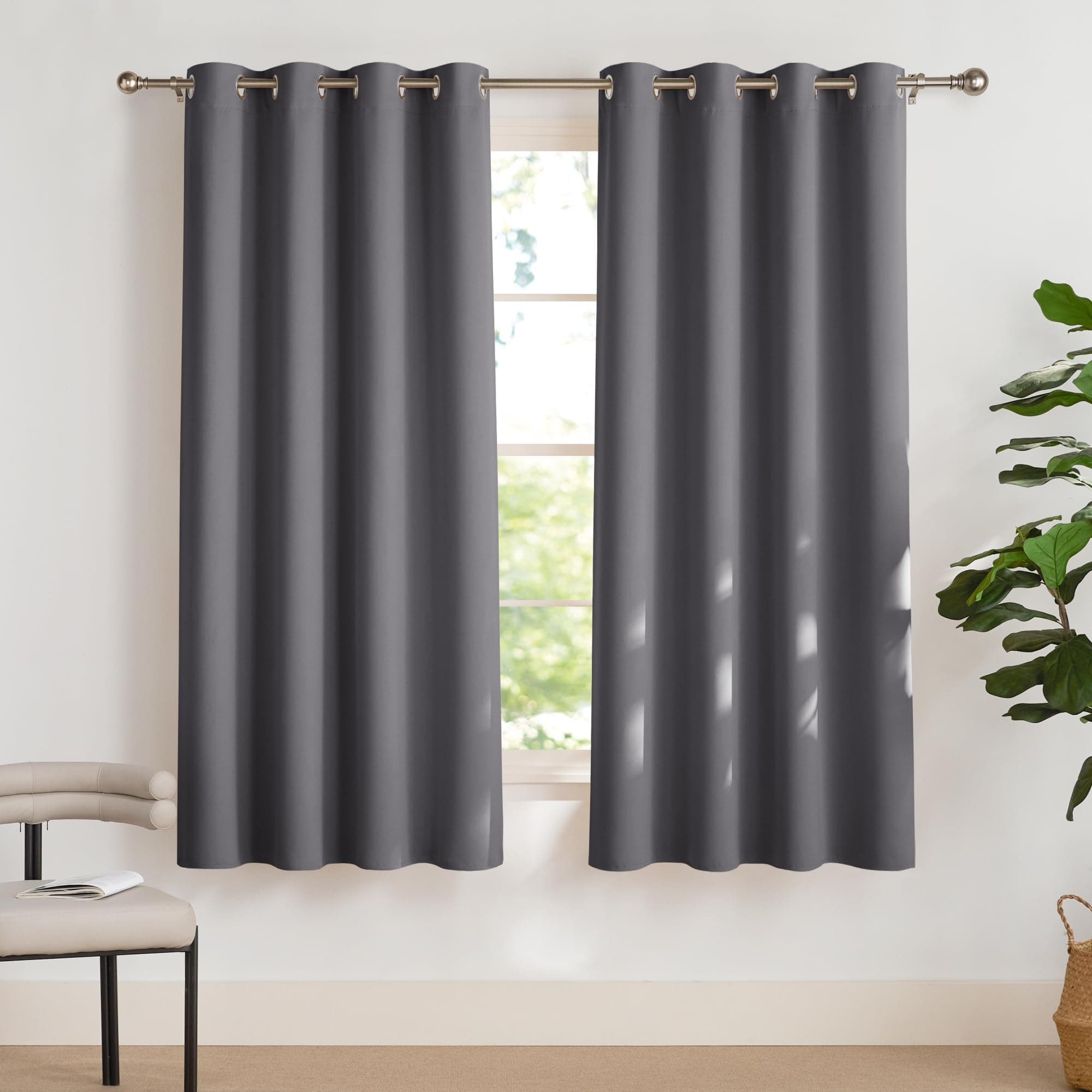 PONY DANCE Verdunklungsvorhänge mit Ösen für Wohnzimmer Thermovorhang Hitzeschutz 2er Set H 175 x B 140 cm Grau, Wohnzimmer Vorhänge Fenster Kurz Blickdicht Bedroom Curtains Blackout