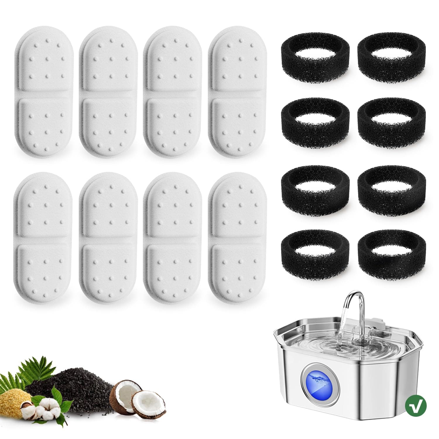 Apauk Filtri e spugne di ricambio,fontanella per gatti,fontana per gatti e cani di piccola taglia(8+8)