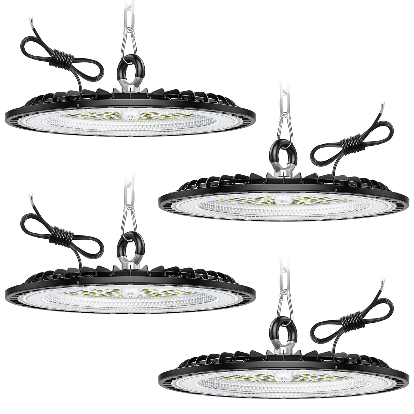 4 Pack 300W UFO LED Lámpara de Alta Bahía, 45000LM Focos Led Interior Techo, 6000K Blanco Frío Iluminación de Almacén, IP65 Impermeable Lampara Industrial Para Patio, Garaje, Fábrica, Taller