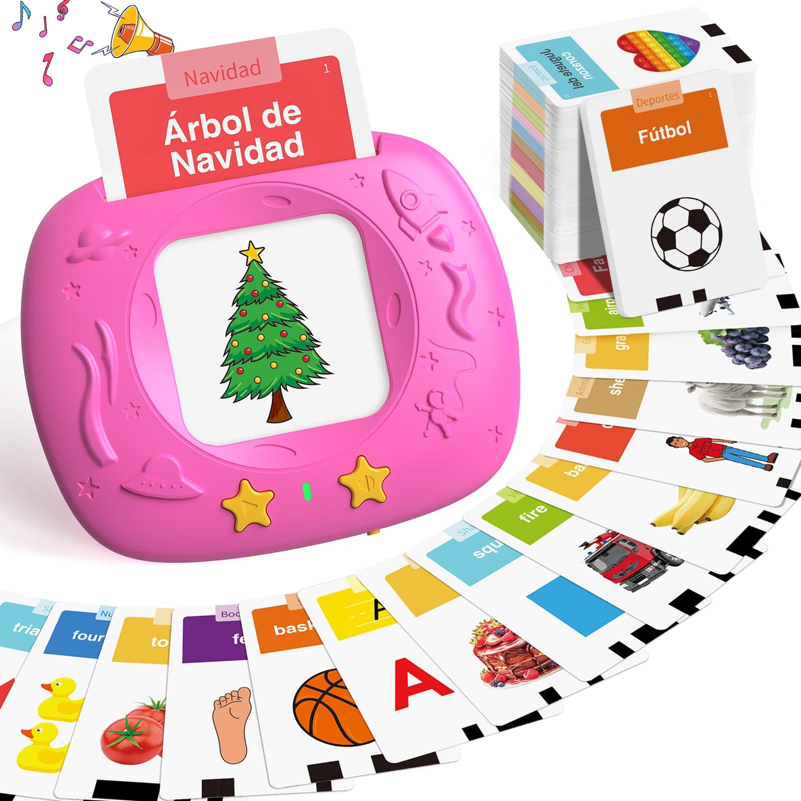 HOMESTEC Tarjetas Flash Parlantes, Juego Educativo Audibles para Regalo de Niños de 2 a 6 Años, 144 Hojas, 288 Palabras en Español, Tema Espacial Juguete Montessori