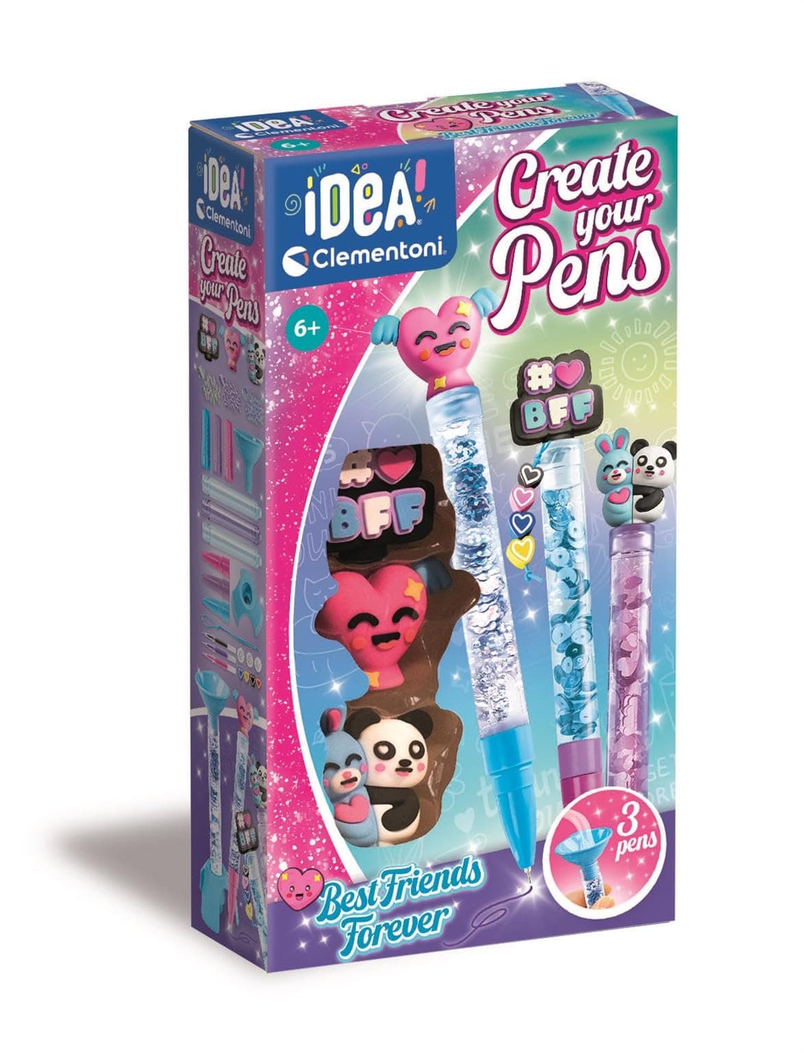 Clementoni Idea Deine Stift-Kreationen BFF beste Freunde für immer - DIY Stifte-Set mit tollen Accessoires - Bastelset zum Stifte selber machen, Kreativspielzeug für Kinder ab 6 Jahren, 18872