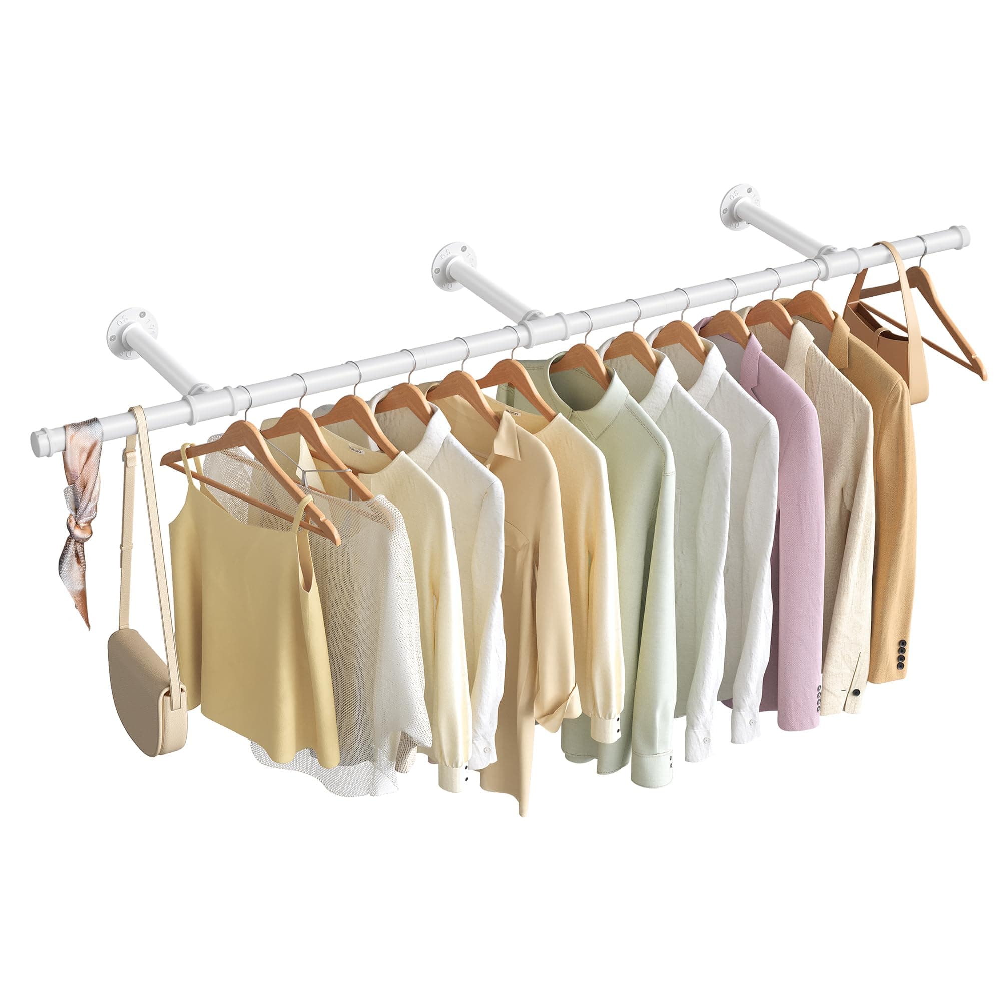 SONGMICS Kleiderstange für die Wand, Kleiderständer Wandmontage, Industrie-Design, platzsparend, 30 x 170 x 7 cm, 68 kg Belastbarkeit, einfache Montage, wolkenweiß HSR104W01