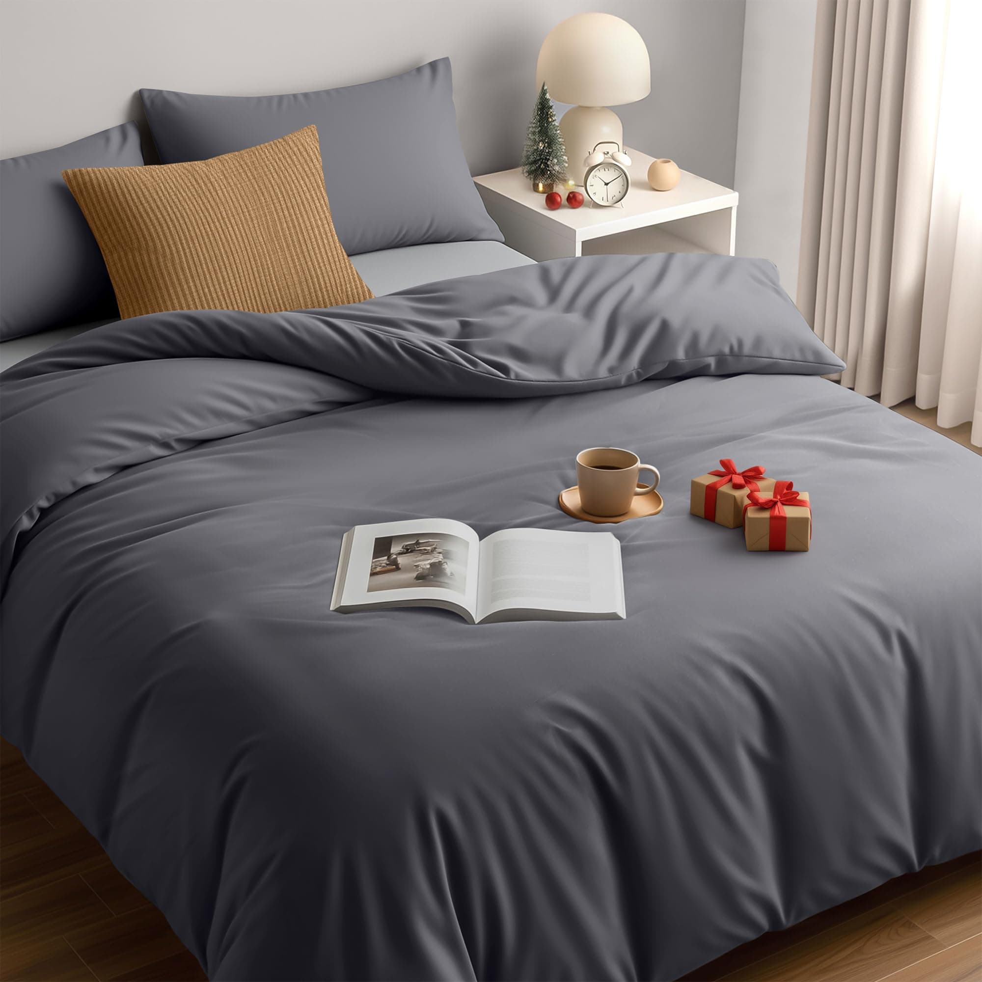 Utopia Bedding Funda Nordica Cama 150 - Microfibra Juego de Funda Edredon 230x220 cm y 2 Fundas de Almohada 50x75 cm (Gris)