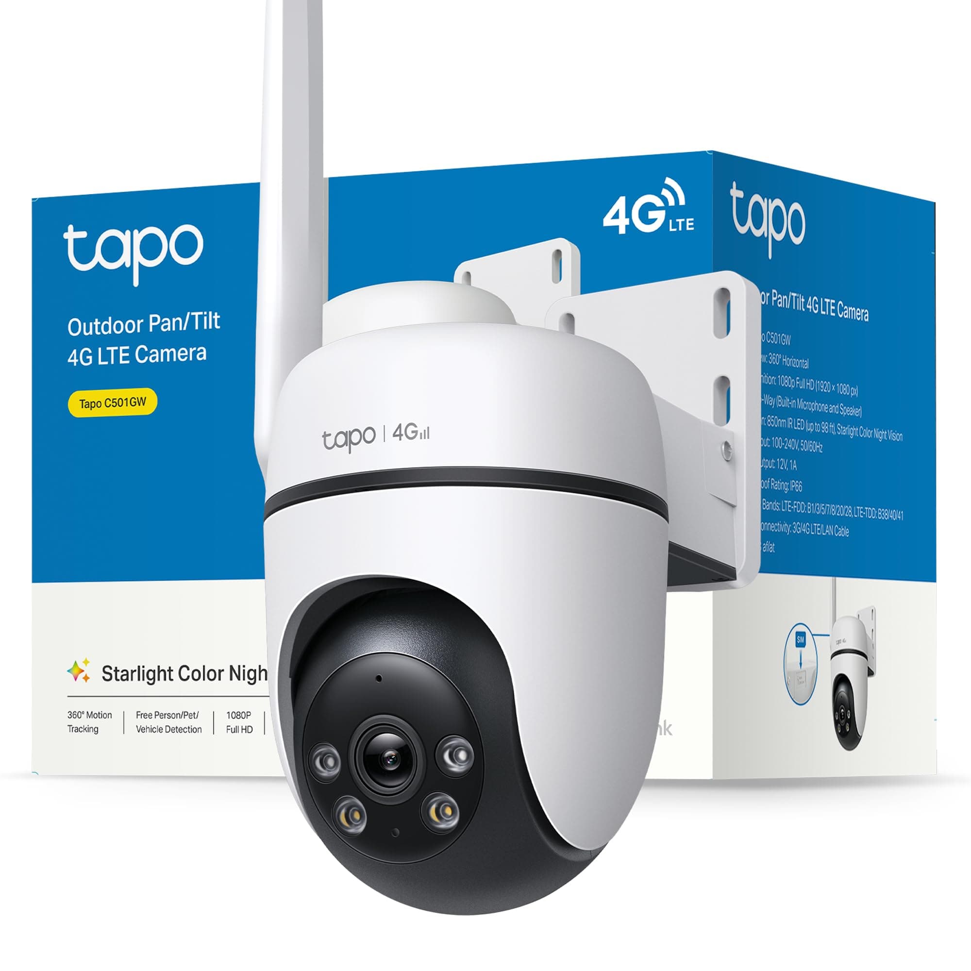 Tapo C501GW Cámara de Vigilancia Wi-Fi, Resolución 2K HD, Conexión Ethernet y Wi-Fi, Visión Nocturna en Color, Audio Bidireccional, Detección de Movimiento, Resistente al Agua IP65