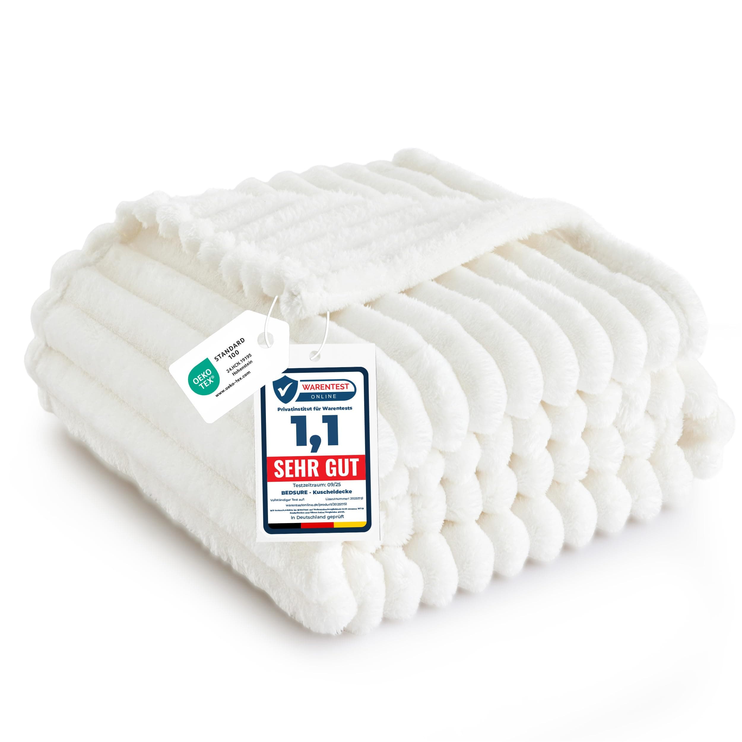 BEDSURE Kuscheldecke für Zimmer Deko - Wolldecke & Fleecedecke, Sofadecke, Weiche Warme Grobe Korddecke für Couch, Geschenke für Frauen, Tagesdecke, Wollweiß, 150 x 200 cm