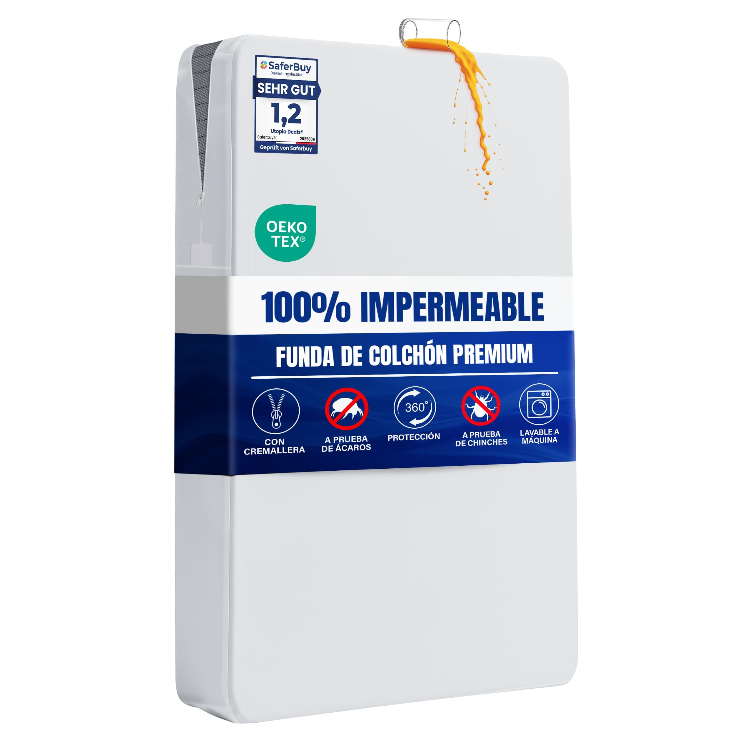 Utopia Bedding Funda de Colchón 90 x 190 x 30 cm Impermeable con Cremallera, Certificado Oeko-Tex, Cubre Colchon