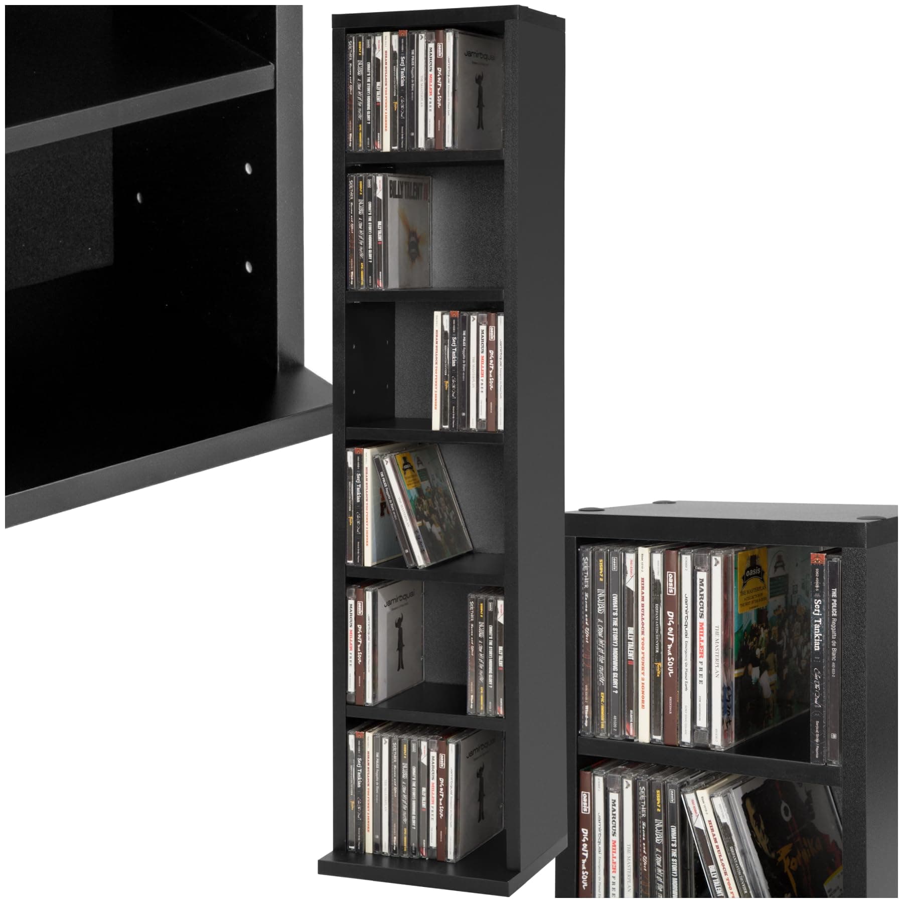 tectake® CD Regal für bis zu 102 CDs - Aufbewahrung für CD Hüllen, DVD Ständer, Holzregal Wand, Wohnzimmerschrank, Büroschrank, Offenes Stauraumregal - Schwarz