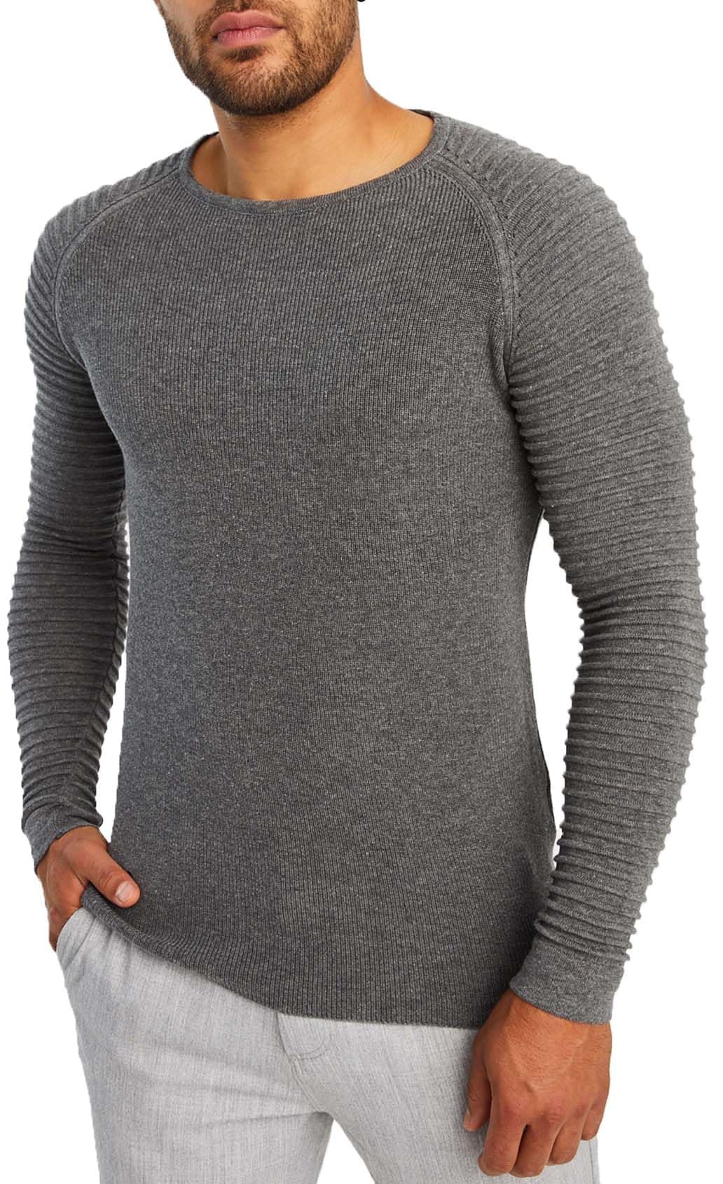 LEIF NELSON Herren Strickpullover Basic Rundhals Crew Neck Sweatshirt Langarm Sweater Feinstrick LN20729