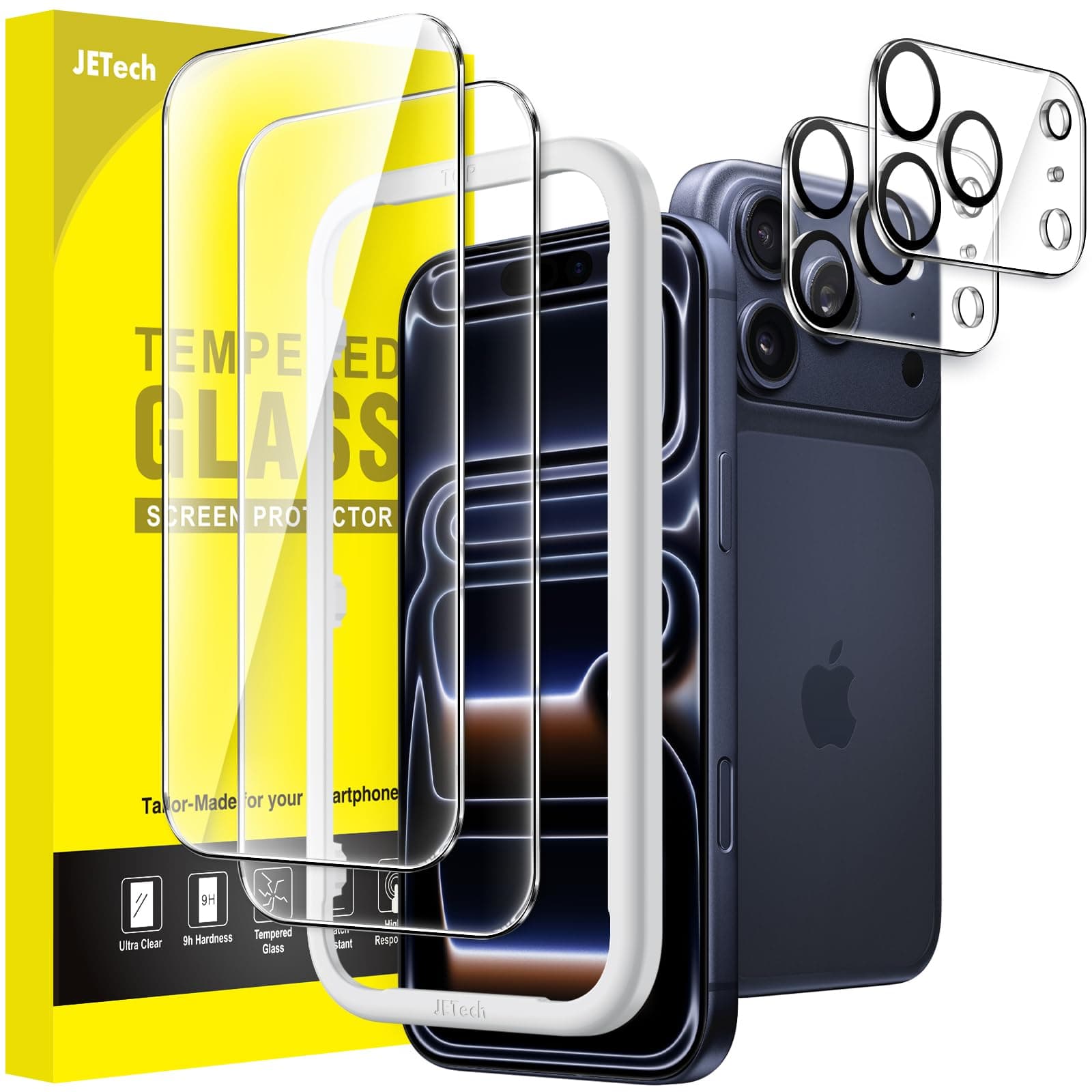 JETech Schutzfolie für iPhone 17 Pro 6,3 Zoll mit Kameraschutz, Einfaches Installationswerkzeug, 9H Härte Gehärtete Glas Displayschutz, HD Klar, 2 Stück Jeweils