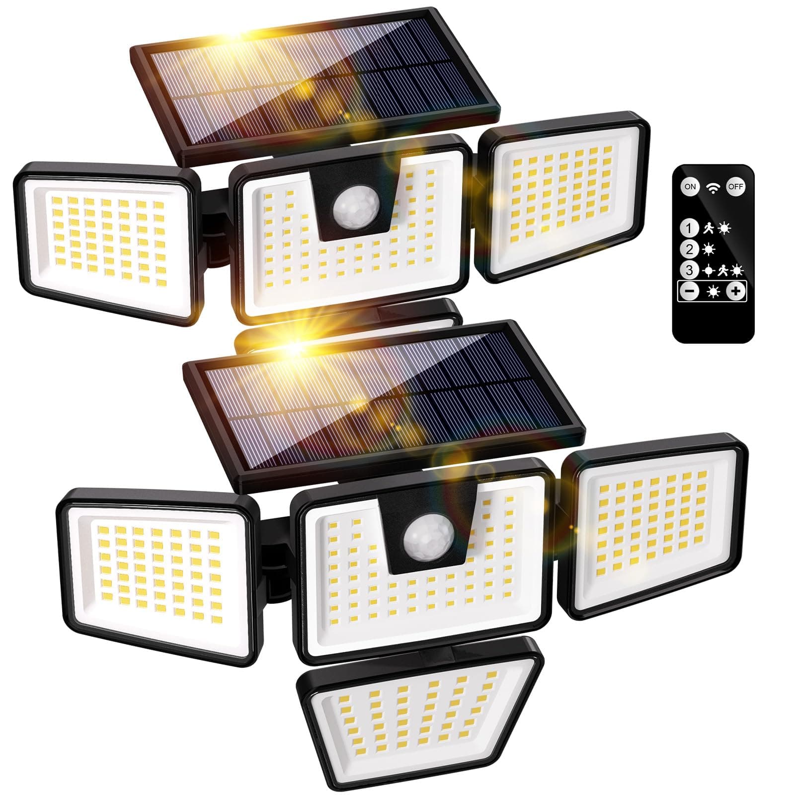 Kasonic - Luces solares para exteriores, 392 luces LED con sensor de movimiento, 4 cabezales de iluminación gran angular, IP65, luces solares de seguridad para porche, patio, garaje, paquete de 2