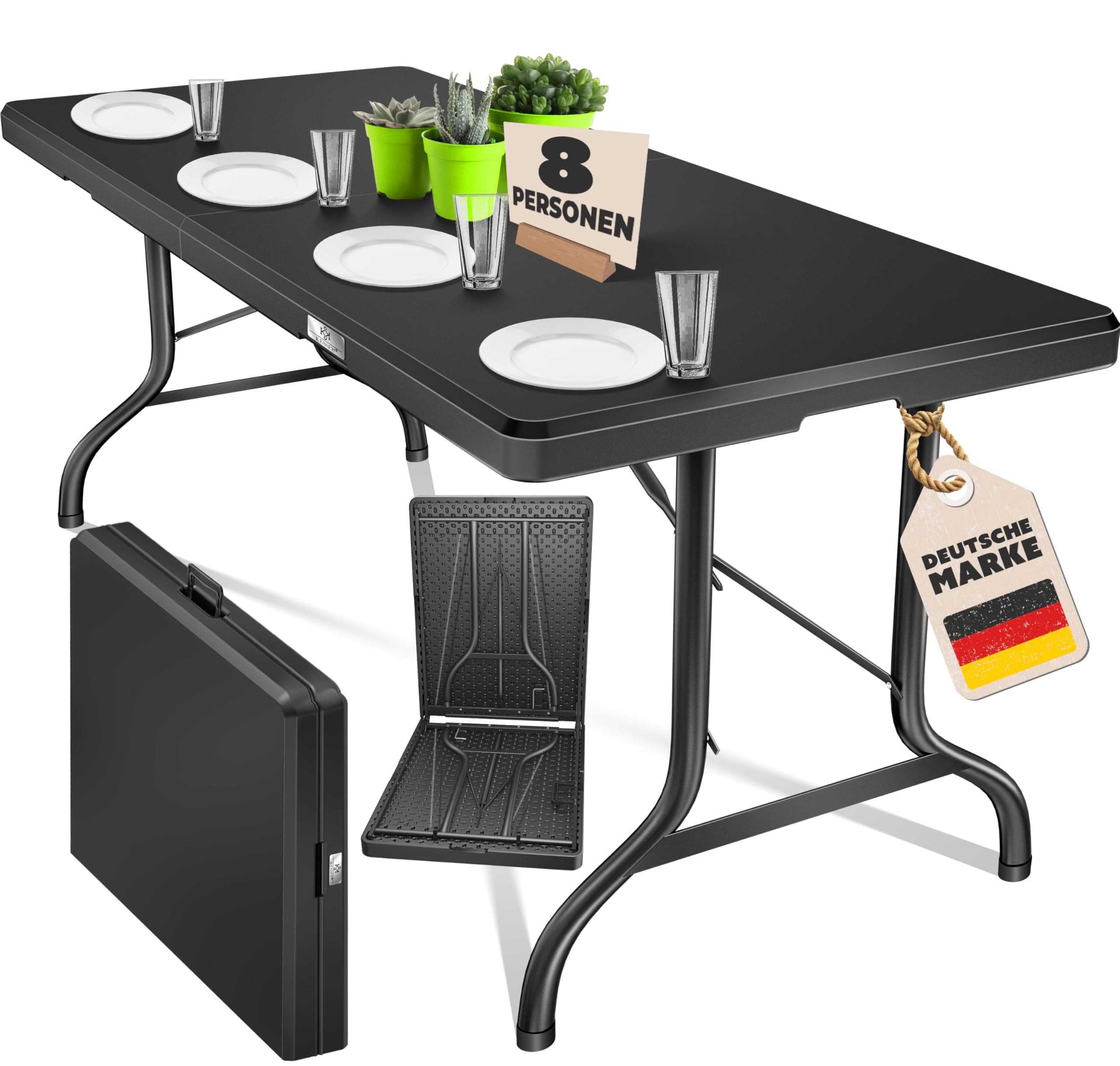 KESSER® Buffettisch Tisch klappbar Kunststoff 183x76 cm Campingtisch Partytisch Klapptisch Gartentisch für Garten, Terrasse und Balkon zusammenklappbar 6 Personen inkl. Cover & Tragegriff, Anthrazit