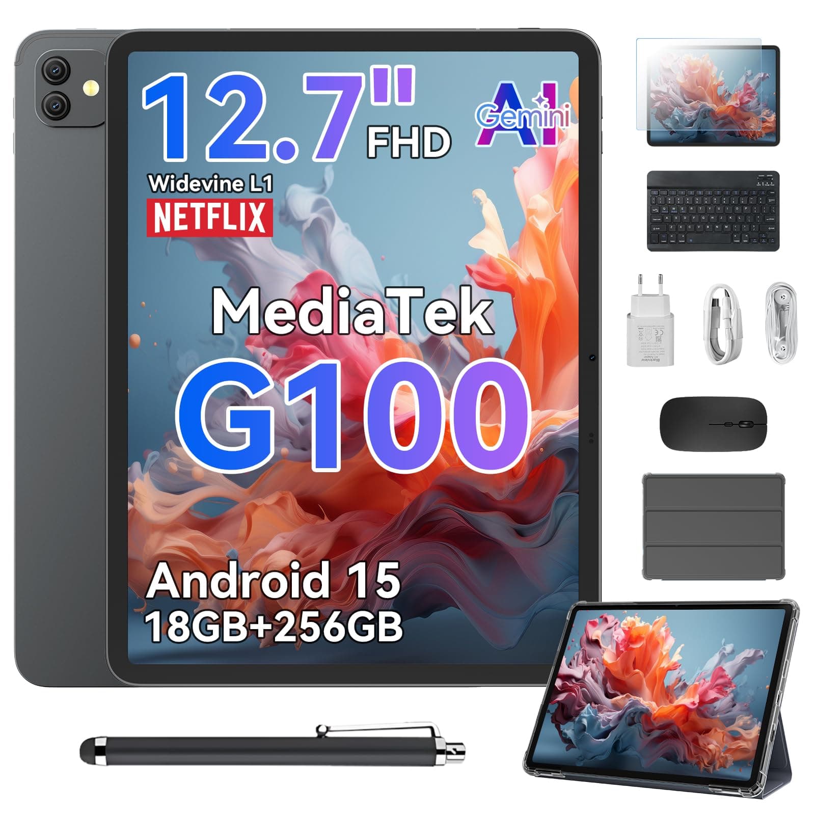 Blackview Link 8 13 Pollici Tablet con Tastiera e Penna,Android 15 Tablets Gemini AI,18GB RAM+256GB ROM,2K+ FHD 2160 * 1600 90Hz MediaTek G100 /PC Mode/8400mAh/Widevine L1/Face ID/16MP+13MP/GPS/OTG