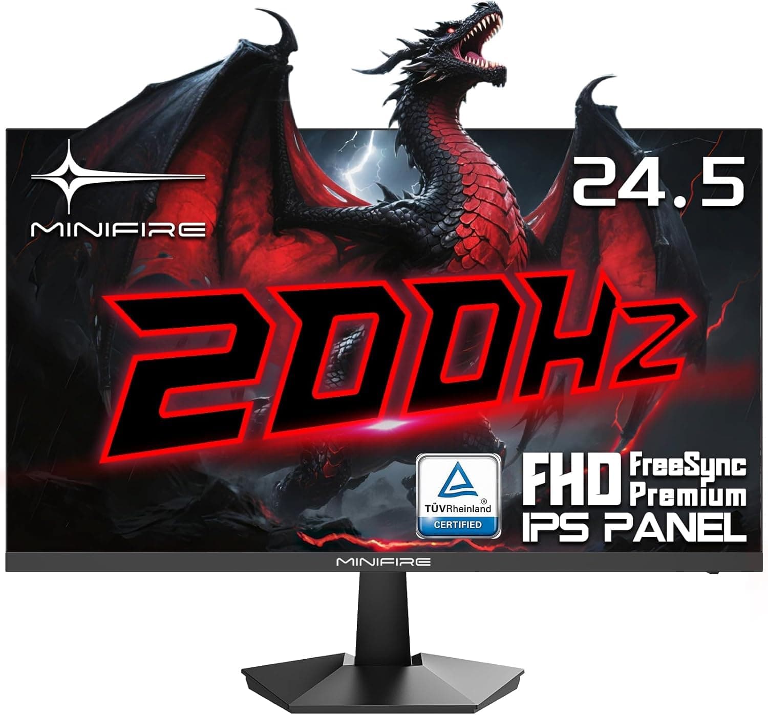 Minifire Écran Gaming 24.5" IPS 200Hz – FHD 1920x1080, 1ms, 120% sRGB, HDR10, Adaptive-Sync, HDMI/DisplayPort, VESA 75x75mm, Noir – MFG25X1