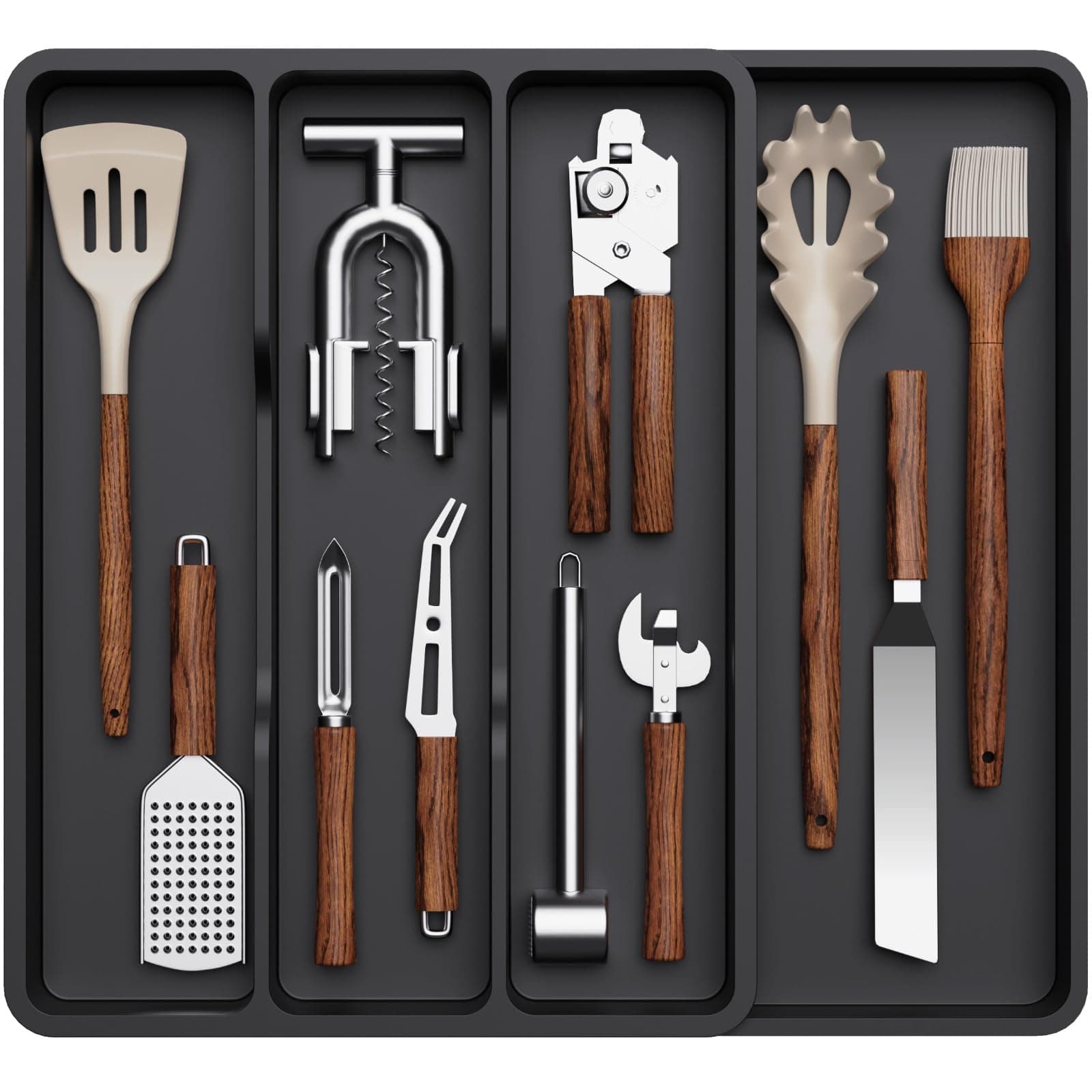 Lifewit Besteckkasten für Schubladen, Küchenutensilienhalter erweiterbar auf 43,9 cm, Schmale Schubladen Organizer Küche Tiefe 40 cm, Kunststoff Utensilienständer für Spatel/Messer/Löffel, Schwarz
