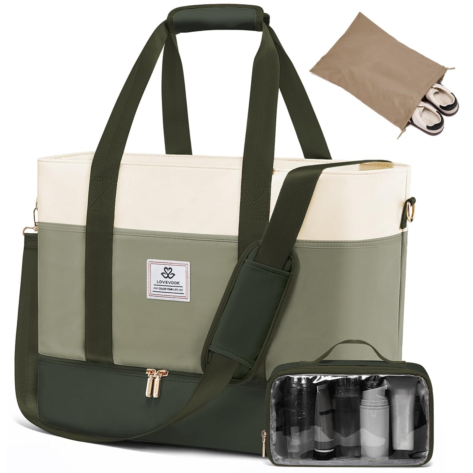 LOVEVOOK Reisetasche Damen, Wasserdicht Weekender Travel Bag mit Schuhfach, Duffle Bag Kliniktasche Geburt Handgepäck Tasche Saunatasche Gym Sporttasche Schwimmtasche für Reise Ryanair