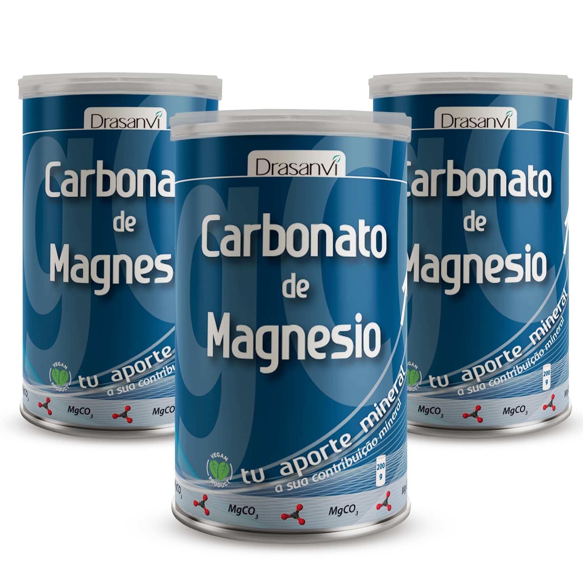 DRASANVI Carbonato de magnesio PURO | Contribuye al funcionamiento normal de huesos, dientes, músculos y sistema nervioso | Disminuye el cansancio y la fatiga | 3 x 200grs de polvo