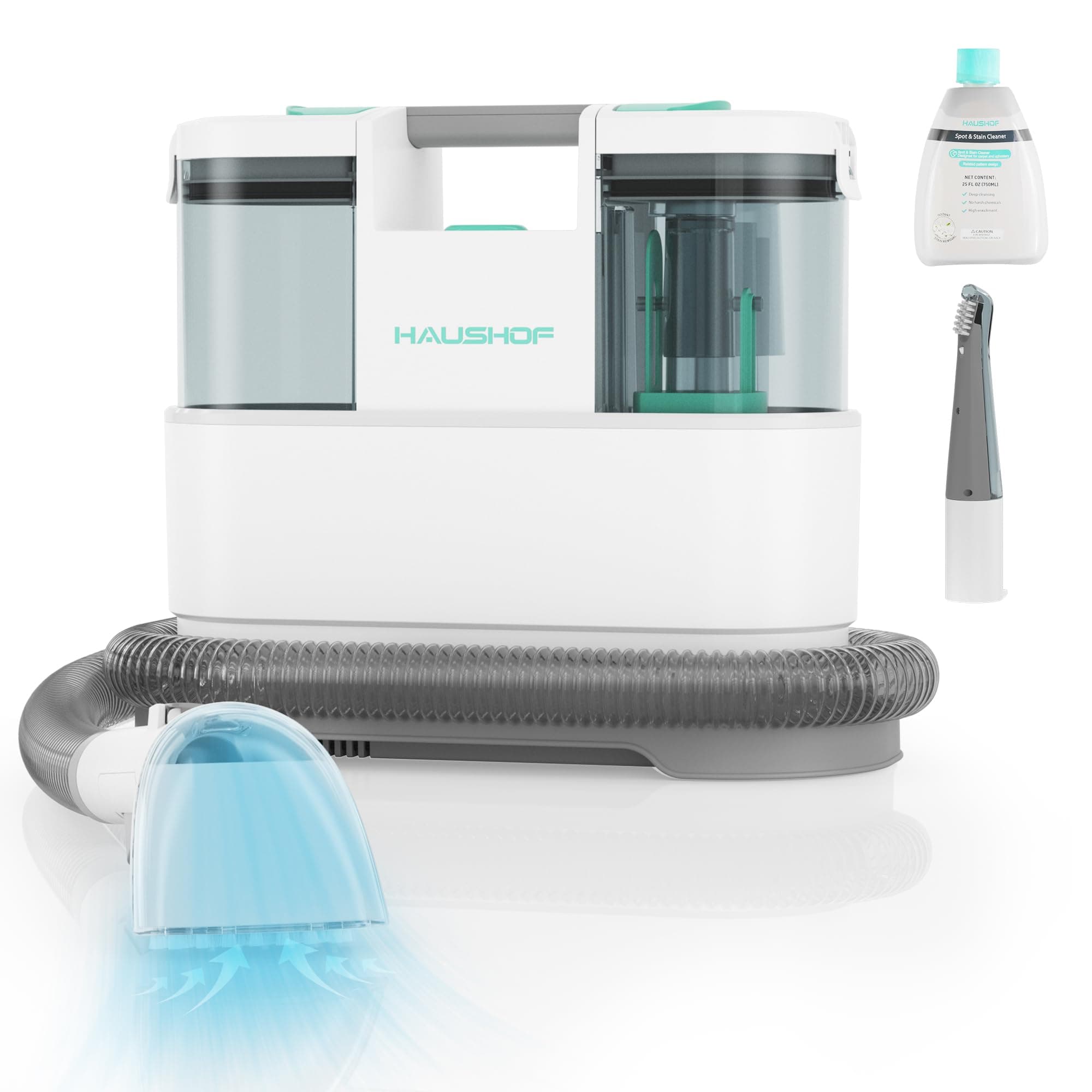 HAUSHOF StainZapper Pro - Lavatappeti Portatile 450W 11,5kPa, 1,5L lava tappezzeria ad Acqua con Detergente e Spazzola per Giunti, lava divano per Pulire Divano, Sedili Auto, Moquette e Tappeti