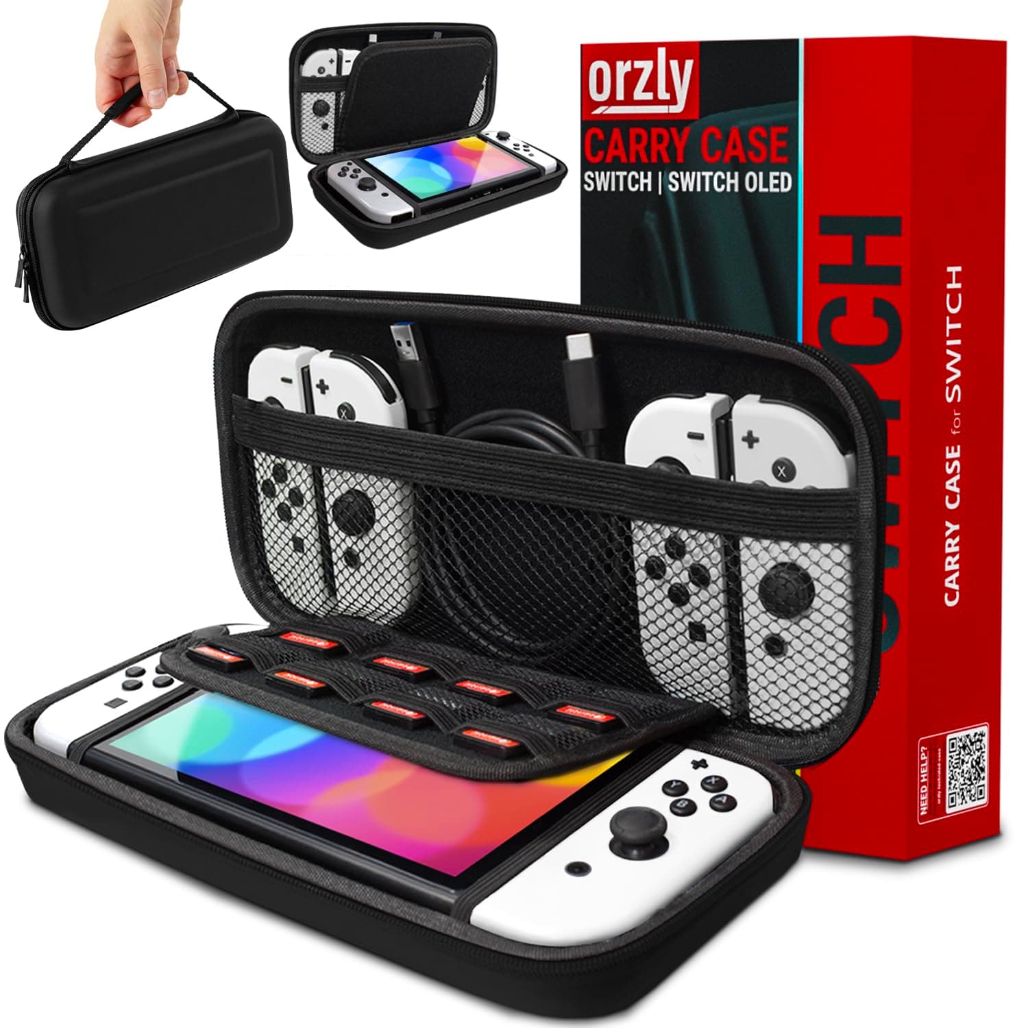 Orzly Custodia Switch per Nintendo Switch Switch OLED e Accessori Switch - Borsa da Trasporto Antiurto - Custodia Rigida Protettiva, Borsa da Viaggio, Console, Joycon, Accessori e Giochi - Nero