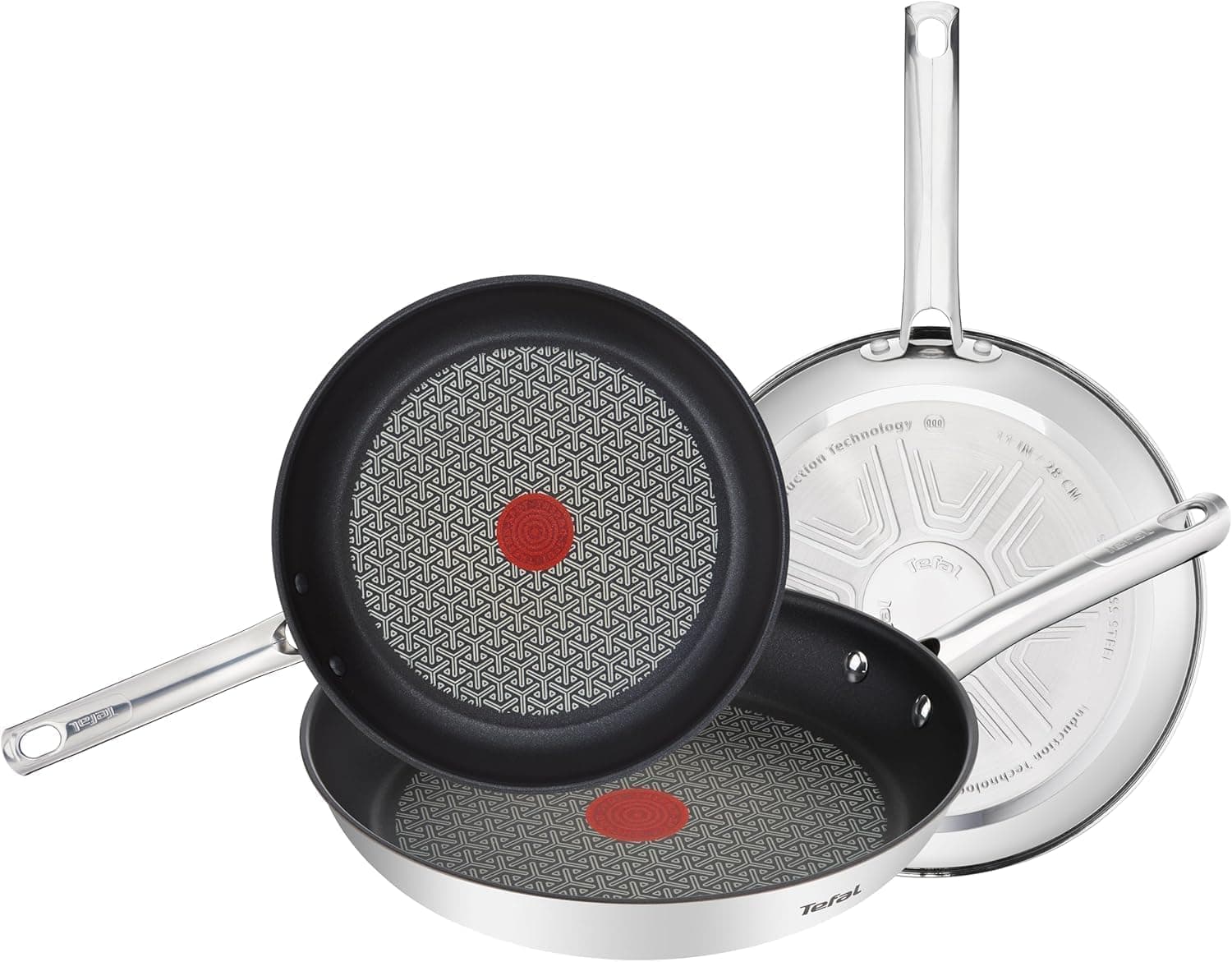 Tefal Duetto - Juego de Sartenes de 20/24/28 cm, Apto inducción, antiadherente, revestimiento titanio, Thermo-signal, apto lavavajillas y horno, acero inoxidable