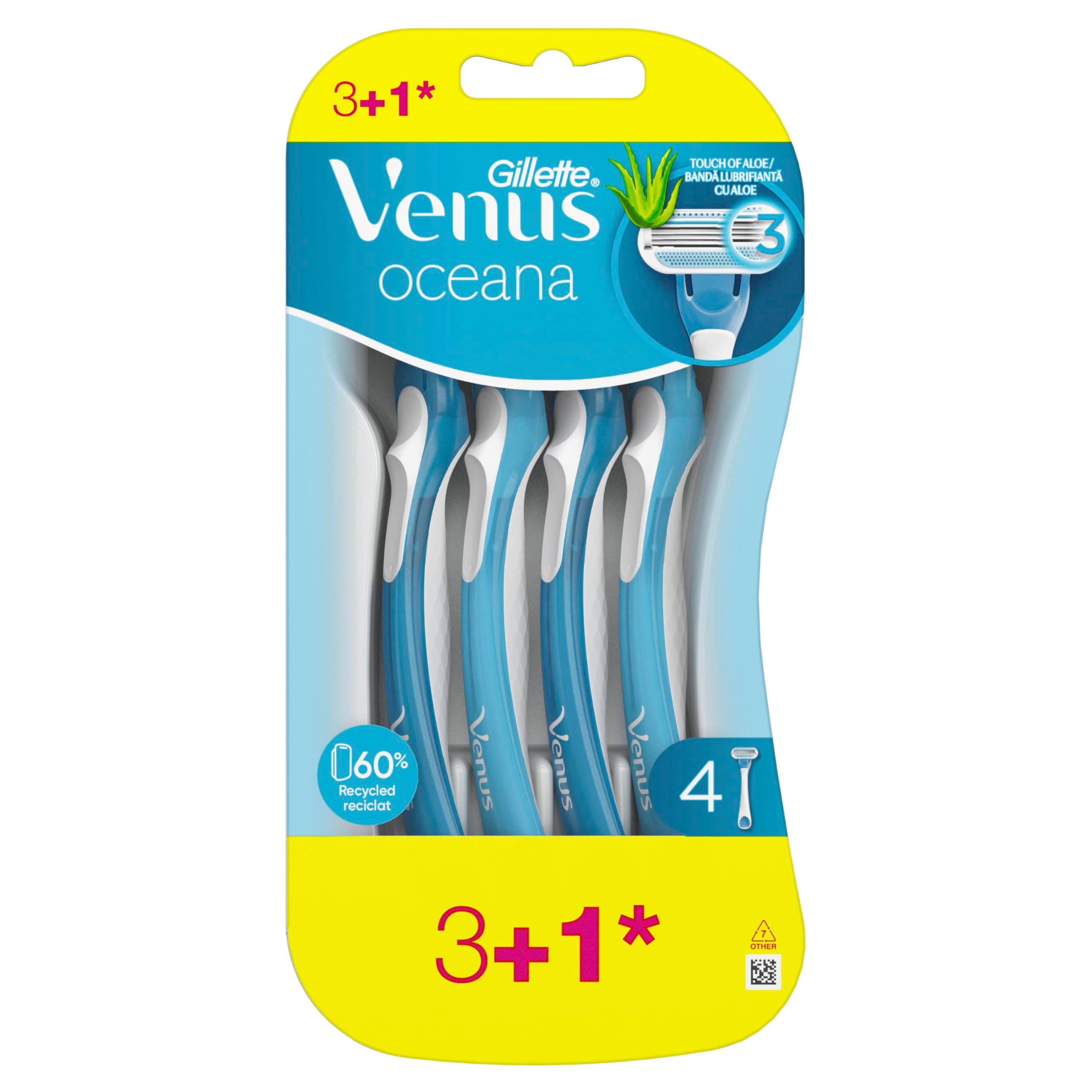 Gillette Venus Oceana Rasoio Donna 3 Lamette di Ricambio + 1 Gratis da 3 Lame, Rasatura Liscia con Striscia Idratante Aloe Vera, Usa e Getta