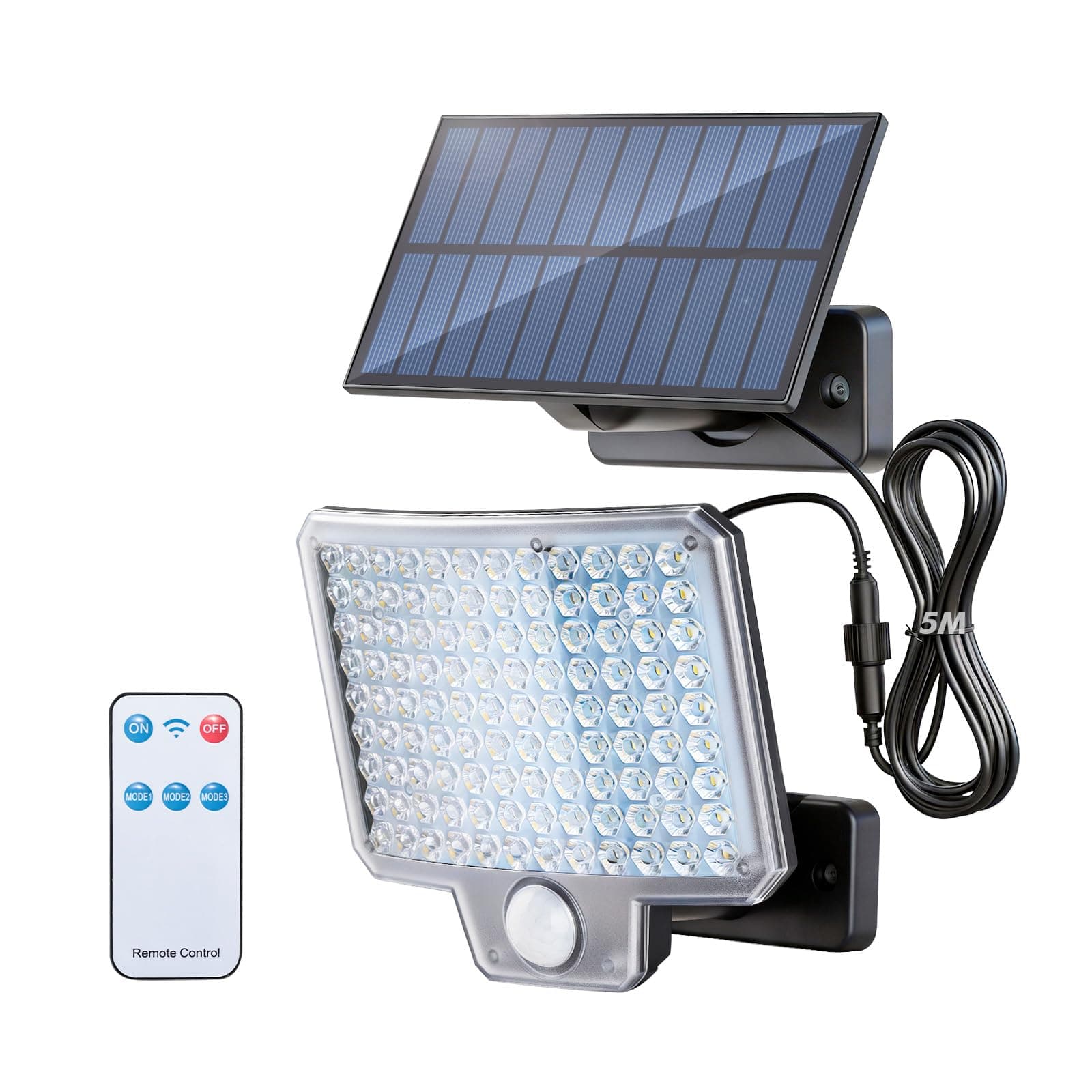 GRIFEMA GD201, Lampes de Sécurité Solaires d'Extérieur avec Détecteur de Mouvement, 3 Modes Et Télécommande Lampes de Jardin Solaires d'Extérieur Étanches IP65 pour Jardin, Cour, Allée