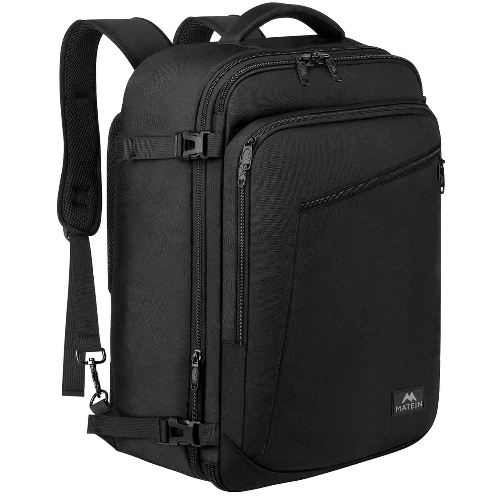 MATEIN Bagaglio a Mano Aereo 55x35x25 ITA Airways, Zaino da Viaggio 50L Borsa da Cabina Espandibile Travel Bag per Donna Uomo, Multitasche Leggero Zaini Casual per Air France, Air Europa, KLM, Nero