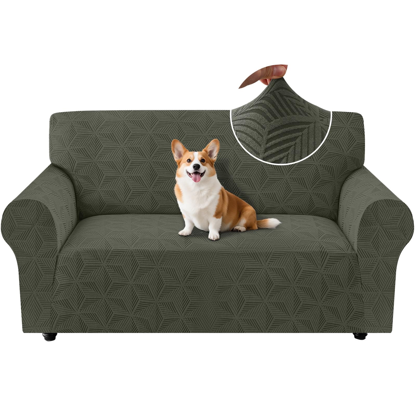 Ystyle Copridivano 2 Posti Con Braccioli, Copridivani Elasticizzato, Universale Copri Divano AntiGraffio Gatto Cani, Fodera Divano Antiscivolo, Sofa Cover Antimacchia Lavabile, Verde Militare