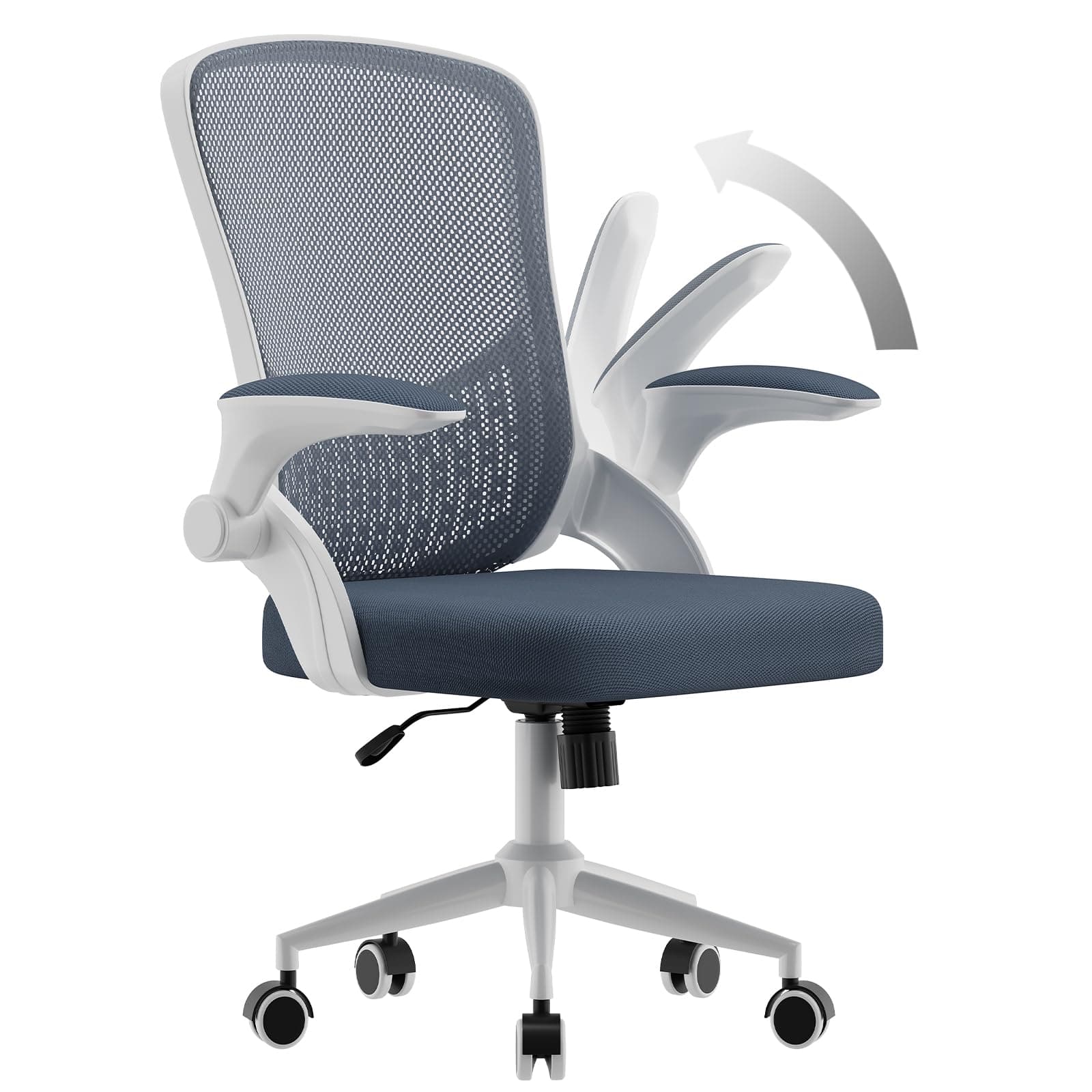 naspaluro Sedia da Ufficio,Sedie Scrivania Ergonomica Con Braccioli Ribaltabili a 90°,Poltrona Ufficio Lombare, Rivestimento in Rete Traspirante, Sedia Girevole a 360° Con Funzione Swing,Blu-Grigio