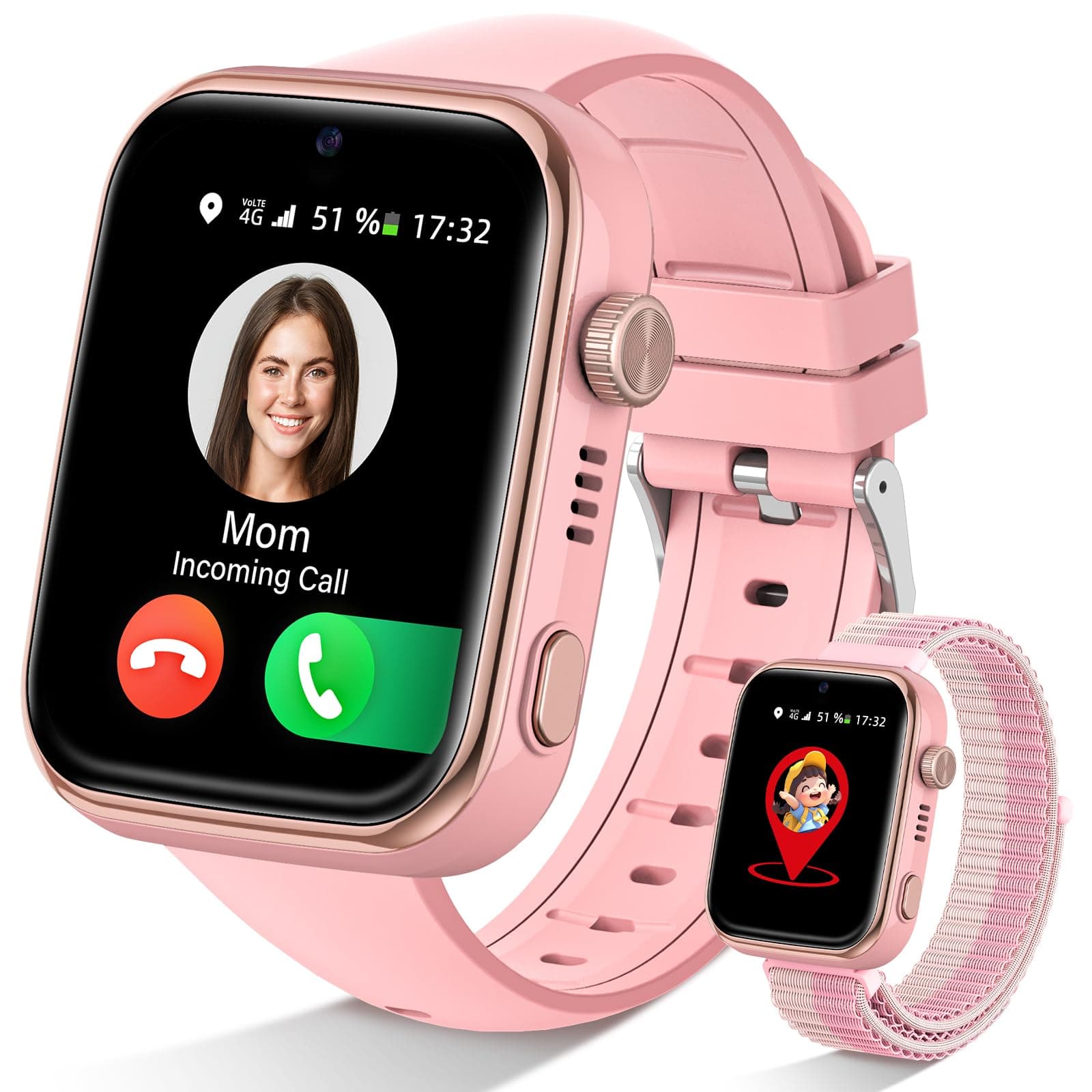 Oliimptek 2026 Nuevo Reloj Inteligente Niño, Smartwatch Niños con Llamadas y GPS, Videollamadas/Chat de Voz/WhatsApp/WiFi/SMS/SOS/Modo Escuela/Dormir/Despertador, IP68 Reloj Niño y Niñas Rosa 4-14 Año