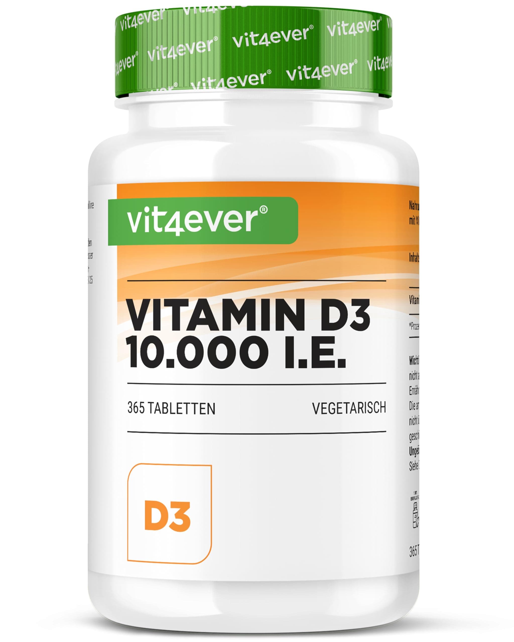 vit4ever Vitamin D3 10.000 I.E. Depot - 365 Tabletten - Alle 10 Tage eine Tablette - Vegetarisch - Hohe Reinheit - Premium Qualität