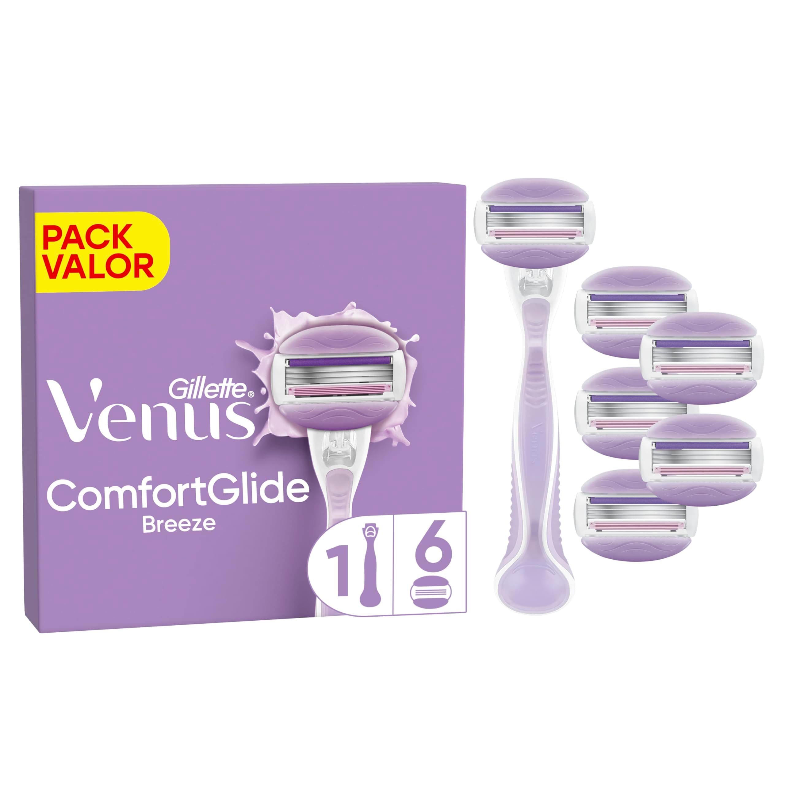 Gillette Venus Comfortglide Breeze, Maquinilla De Mujer, 1 Mango + 6 Recambios, 3 Hojas, Para Una Depilación Suave, Apurada Y Duradera