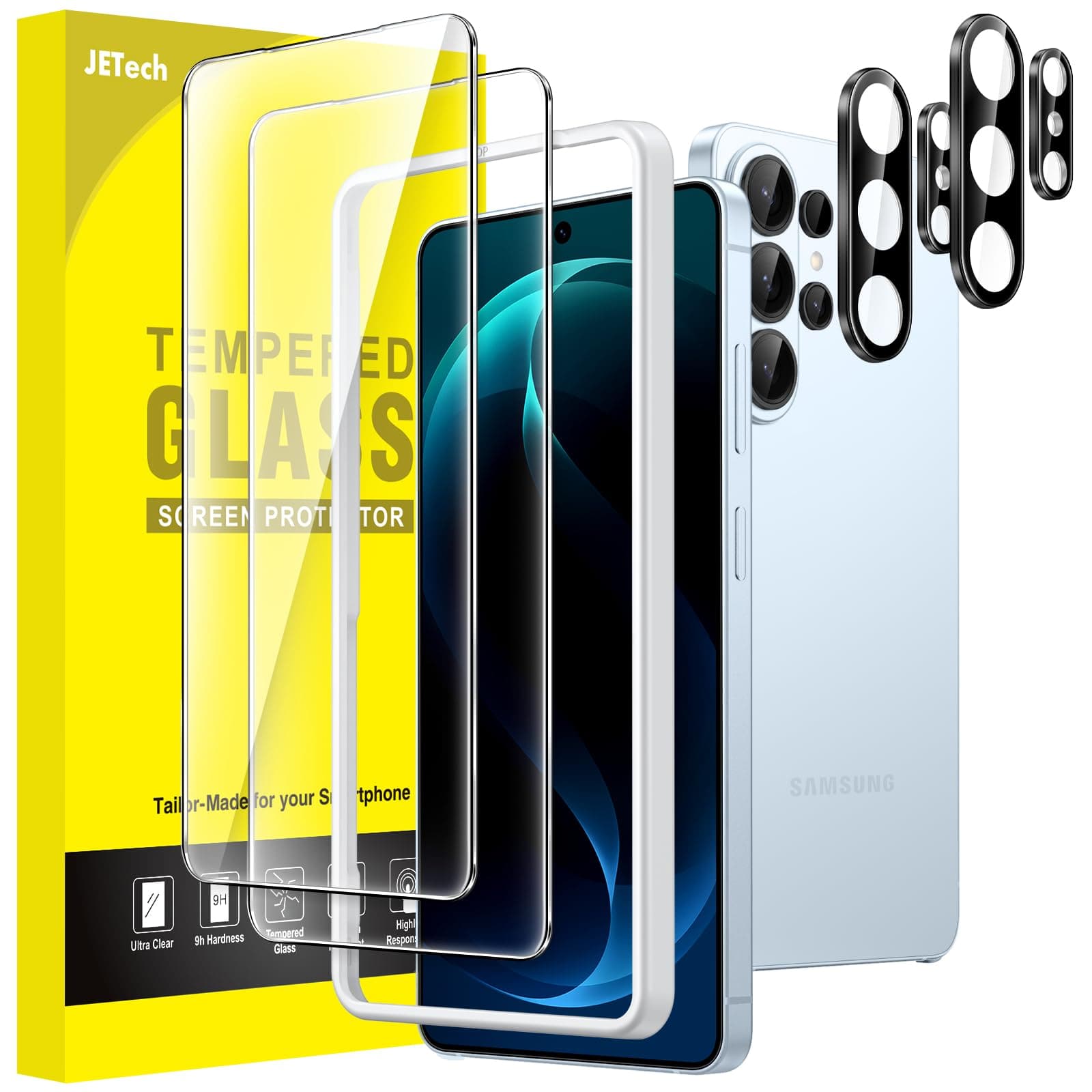 JETech Schutzfolie für Samsung Galaxy S26 Ultra mit Kameraschutz, 9H Gehärtete Glas Displayschutz mit Einfachem Installationswerkzeug, Fingerabdruck ID Kompatibel, HD Klar, 2 Stück Jeweils