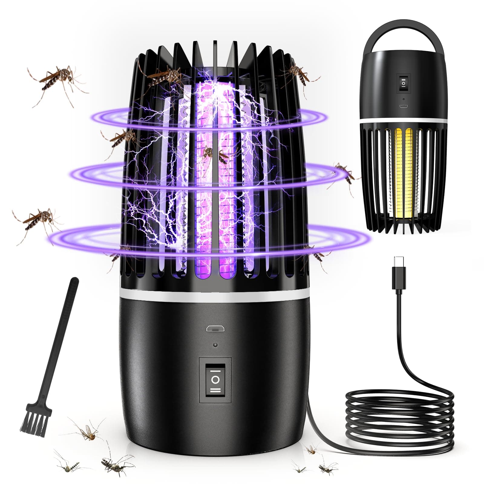 Lampe Anti Moustique, Lampe électrique Anti Insectes 4000mAh Rechargeable USB Piège à Mouche Insectes 360 ° UV Électrique Anti Moustique Veilleuse Intérieur Extérieur Veilleuse Puissant Attrayant