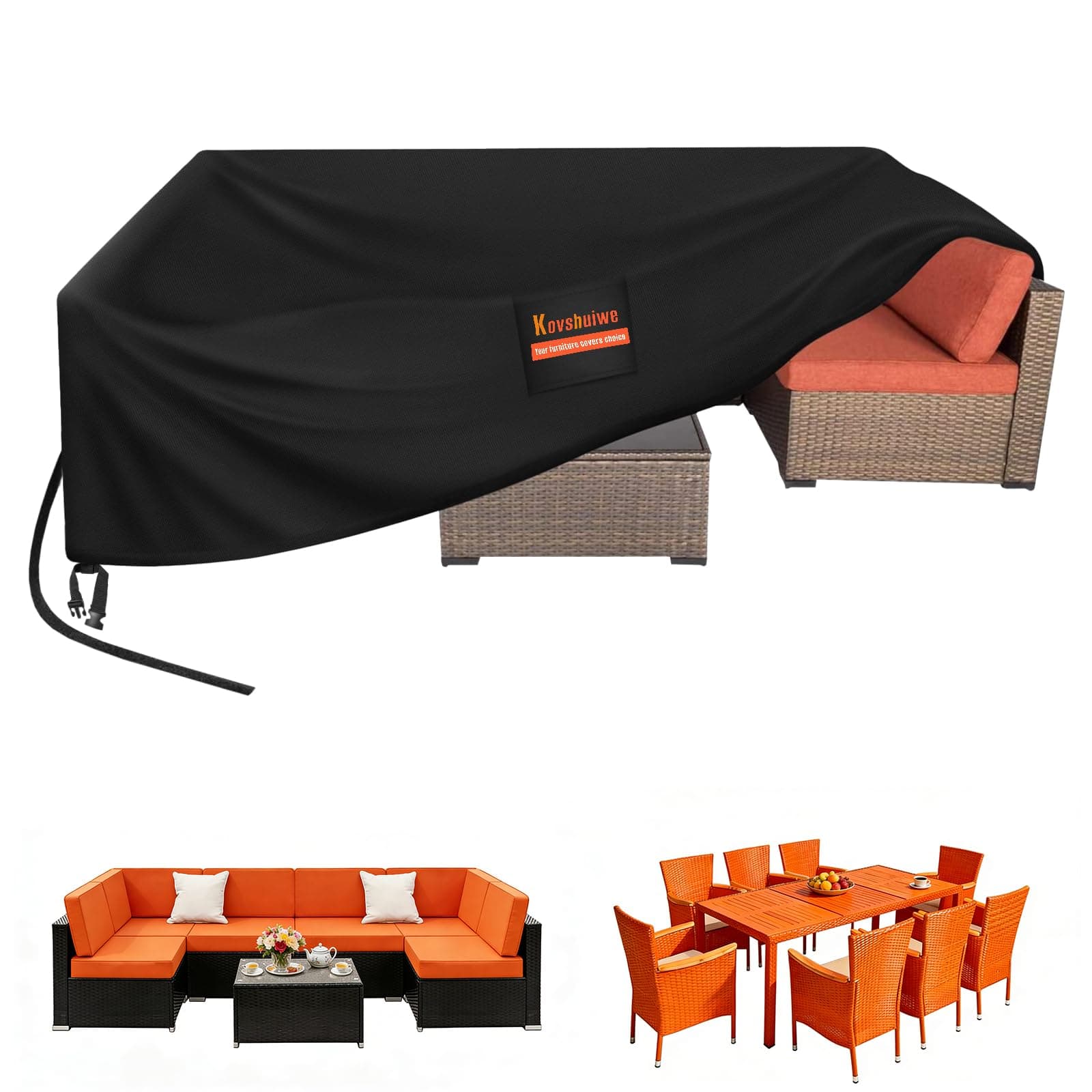 Kovshuiwe Cubierta de Muebles de Jardín,250x210x90cm Cubierta Protectora de Muebles de Jardín Impermeable,Resistente al Viento,Resistente a los UV,420D Resistente al Viento,Cubierta Protectora