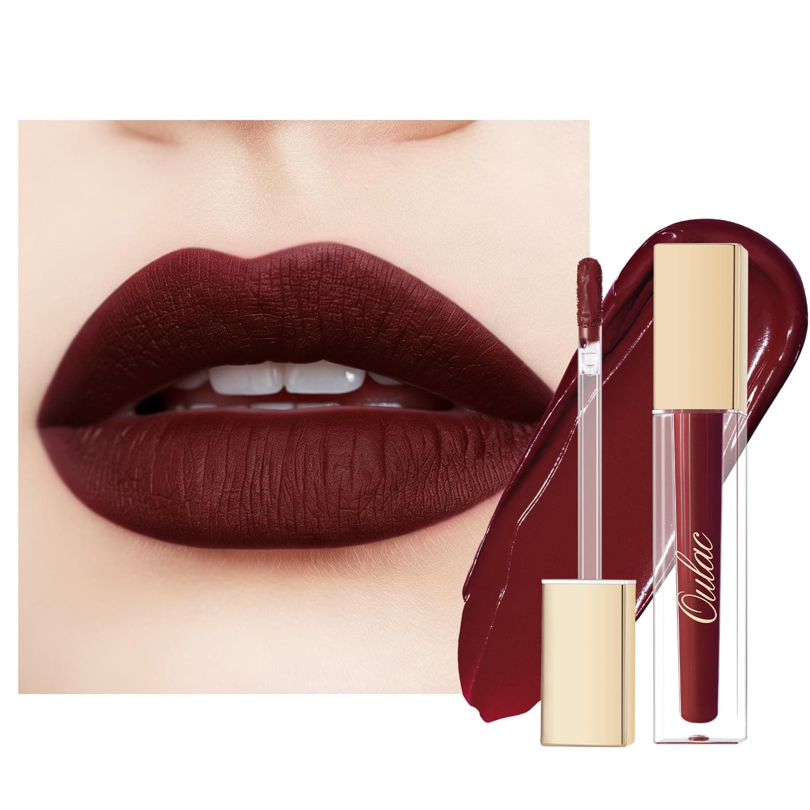 Oulac Rossetto Liquido Matte, Mogano Rossetti Colore Intenso, Tinta Labbra Finish Matte, Lunga Tenuta, Ricco di vitamina E, Consistenza crema, Vegana&Senza crudeltà 4.5ml (M18) Fierceness Kiss